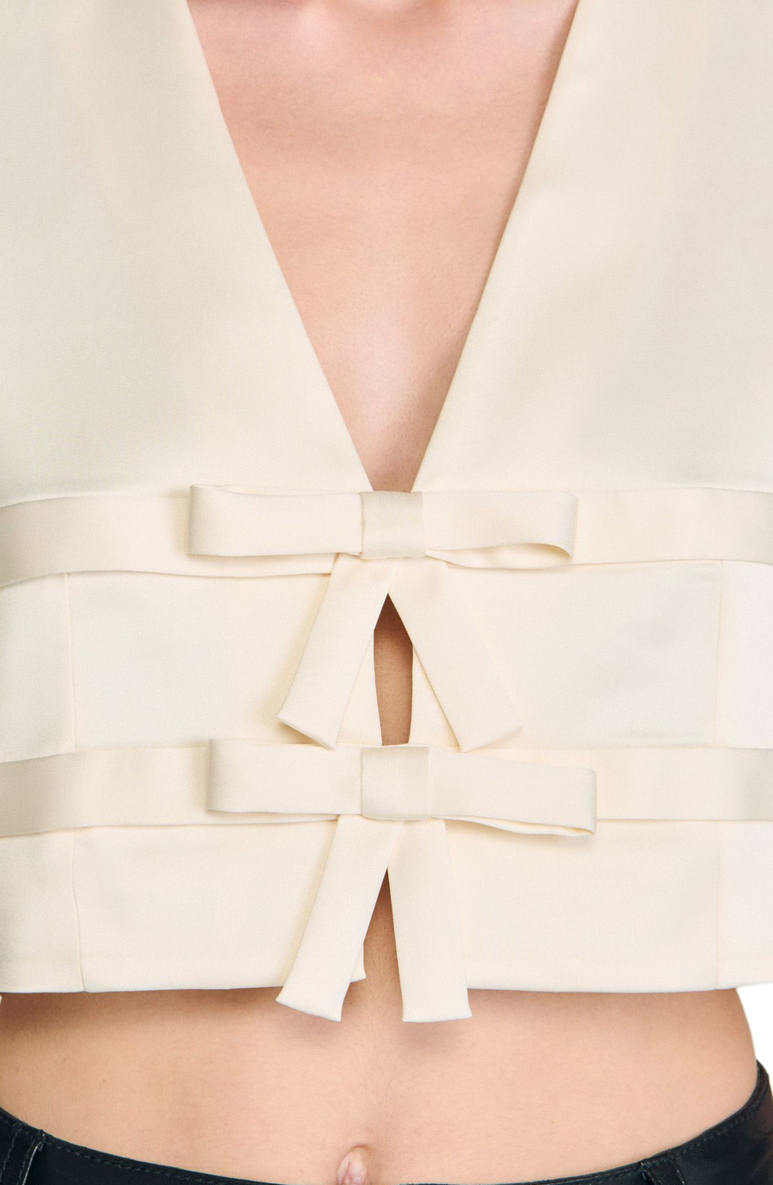 SANDRO Satin crop top in Ecru at Nordstrom - 4