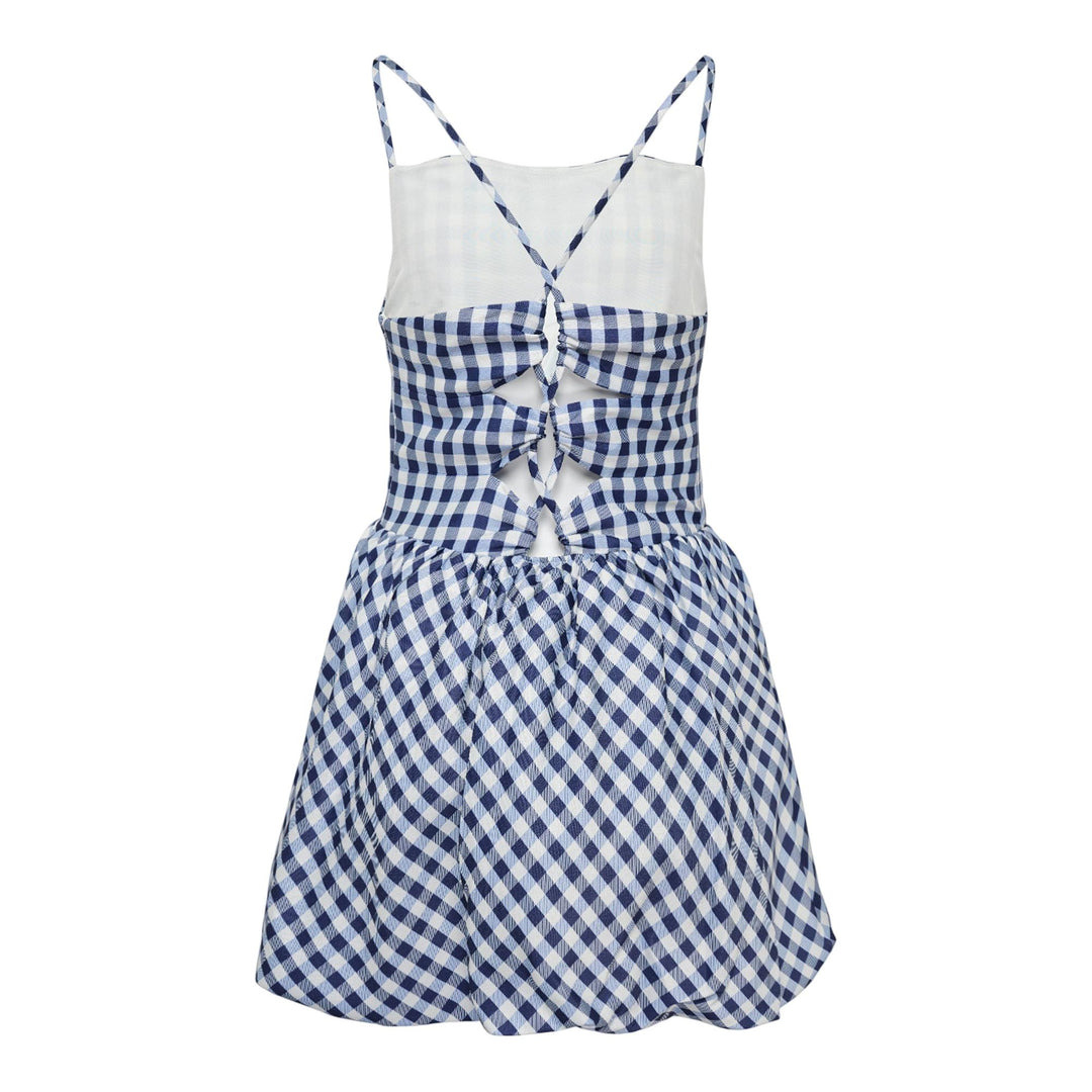 Navy Gingham Taffeta Mini Dress - 2
