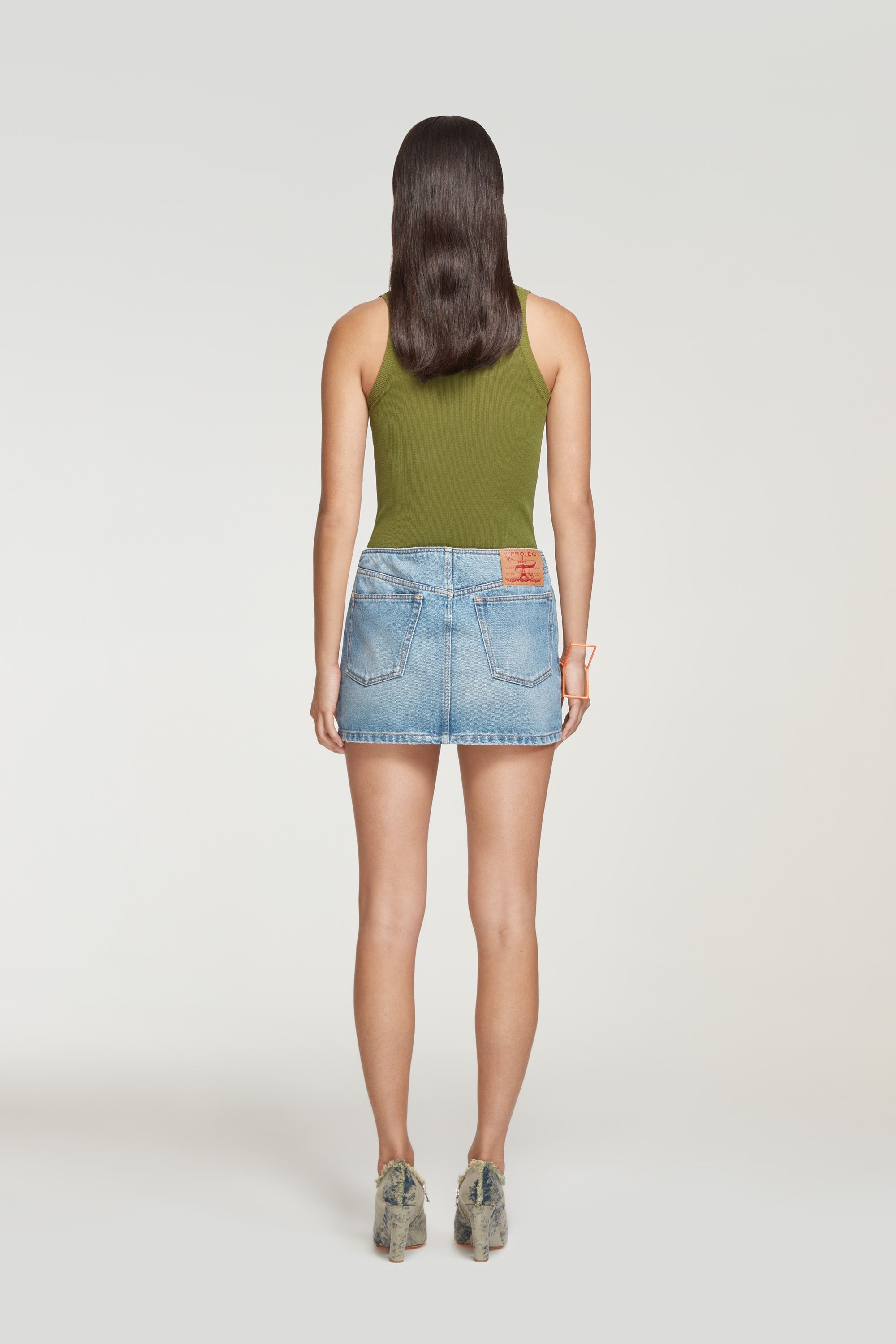 Y Belt Arc Denim Mini Skirt - 5