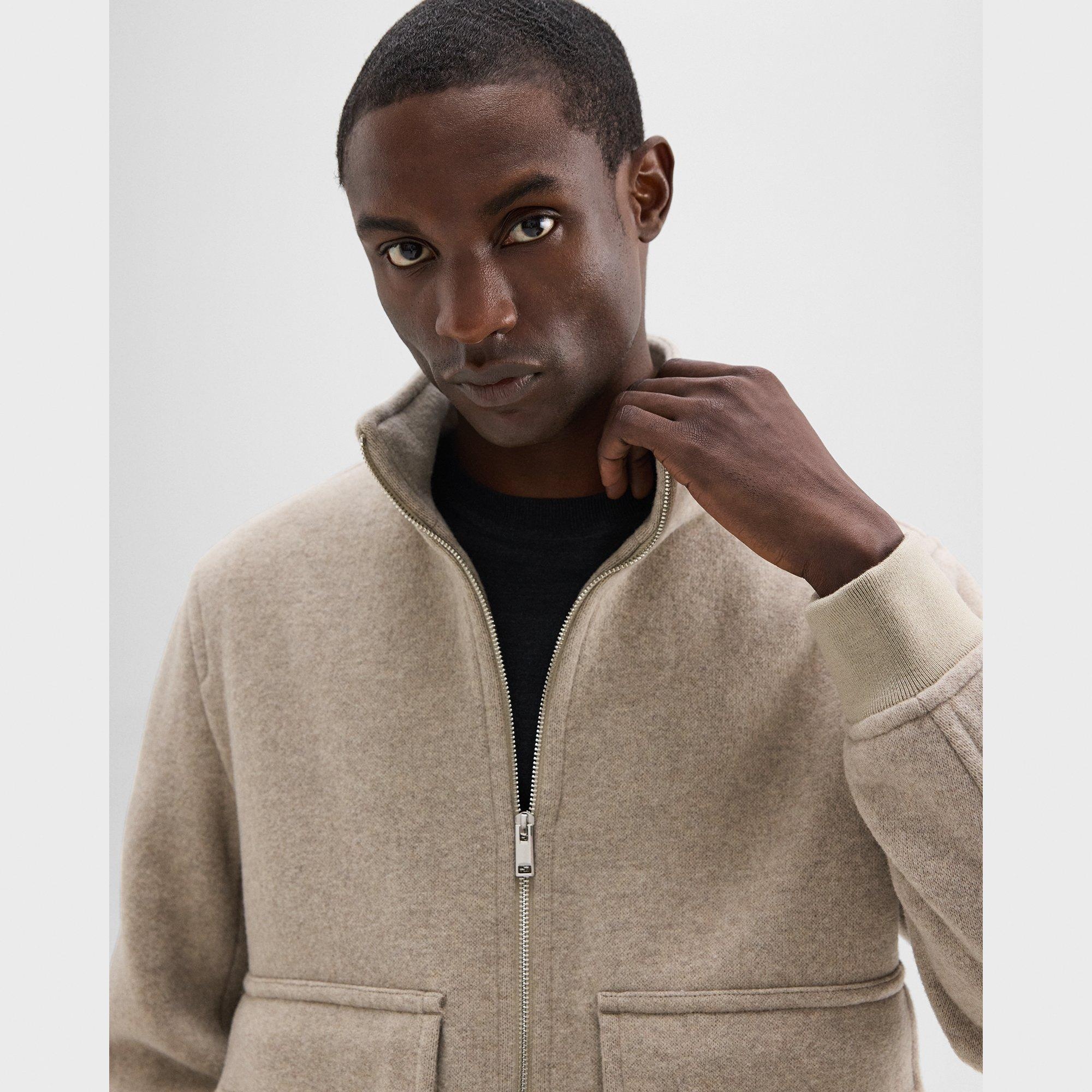 Straight Bomber Jacket in Mélange Wool-Blend Melton - 4