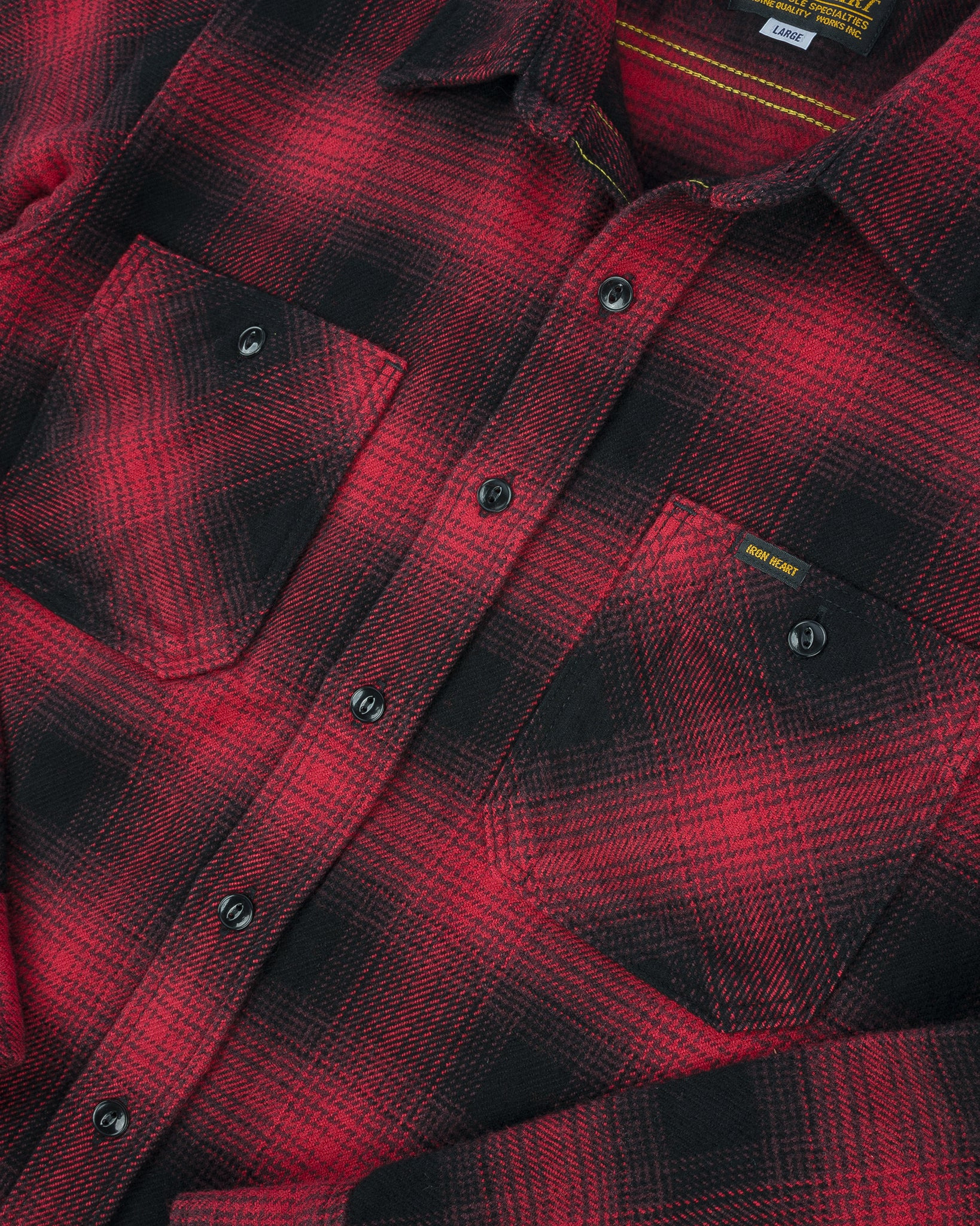 IHSH-265-RED Ultra Heavy Flannel Ombré Check Work Shirt - Red/Black - 7