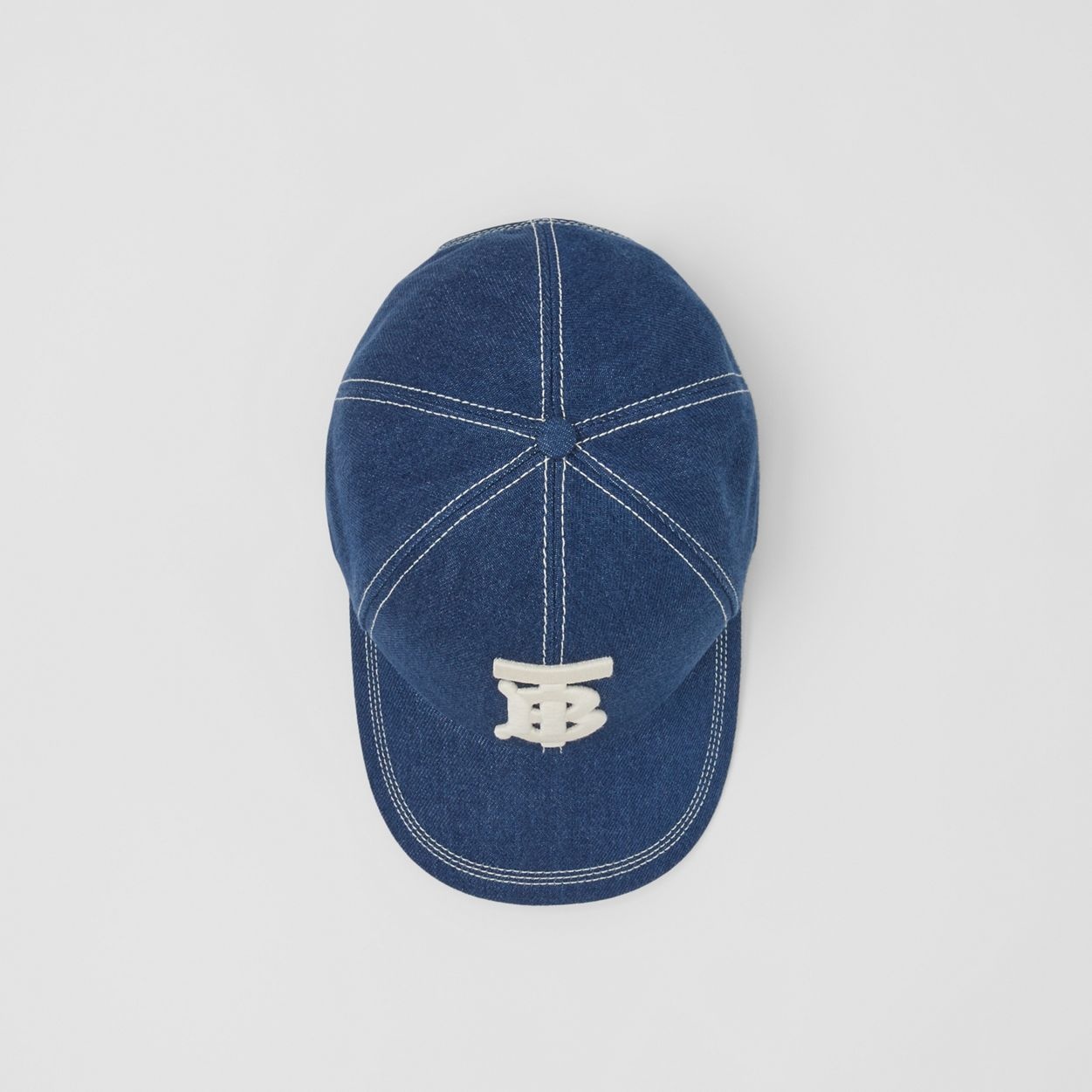 Monogram Motif Topstitched Denim Baseball Cap - 5