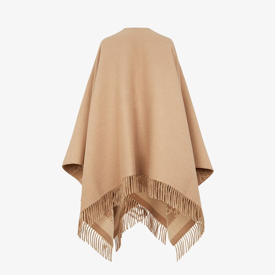 Beige wool and cashmere poncho 2