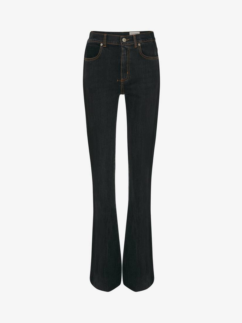 Stretch Bootcut Denim Trousers in Stone Washed Black - 1