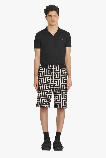 Ivory and black cotton shorts with maxi Balmain monogram - 4