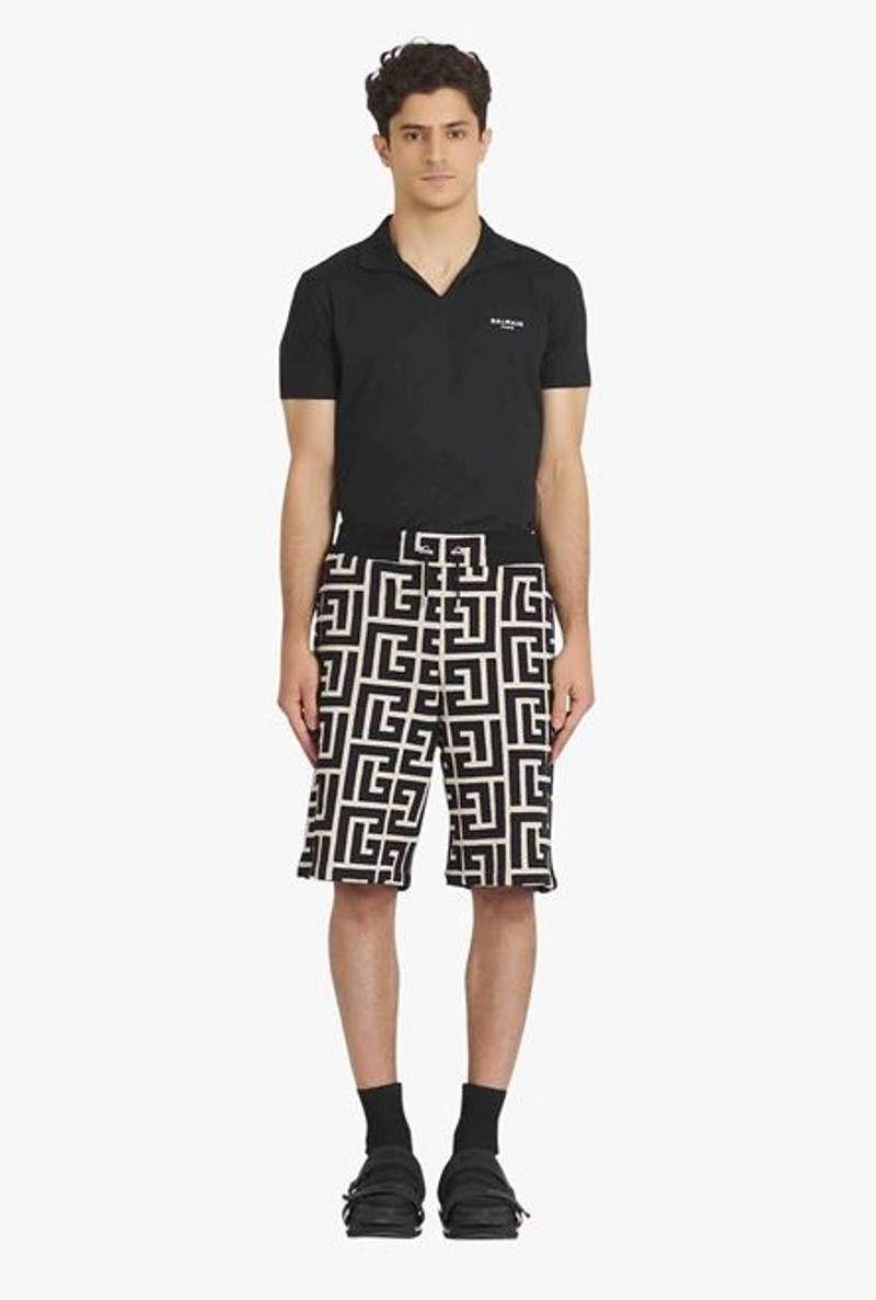 Ivory and black cotton shorts with maxi Balmain monogram 4