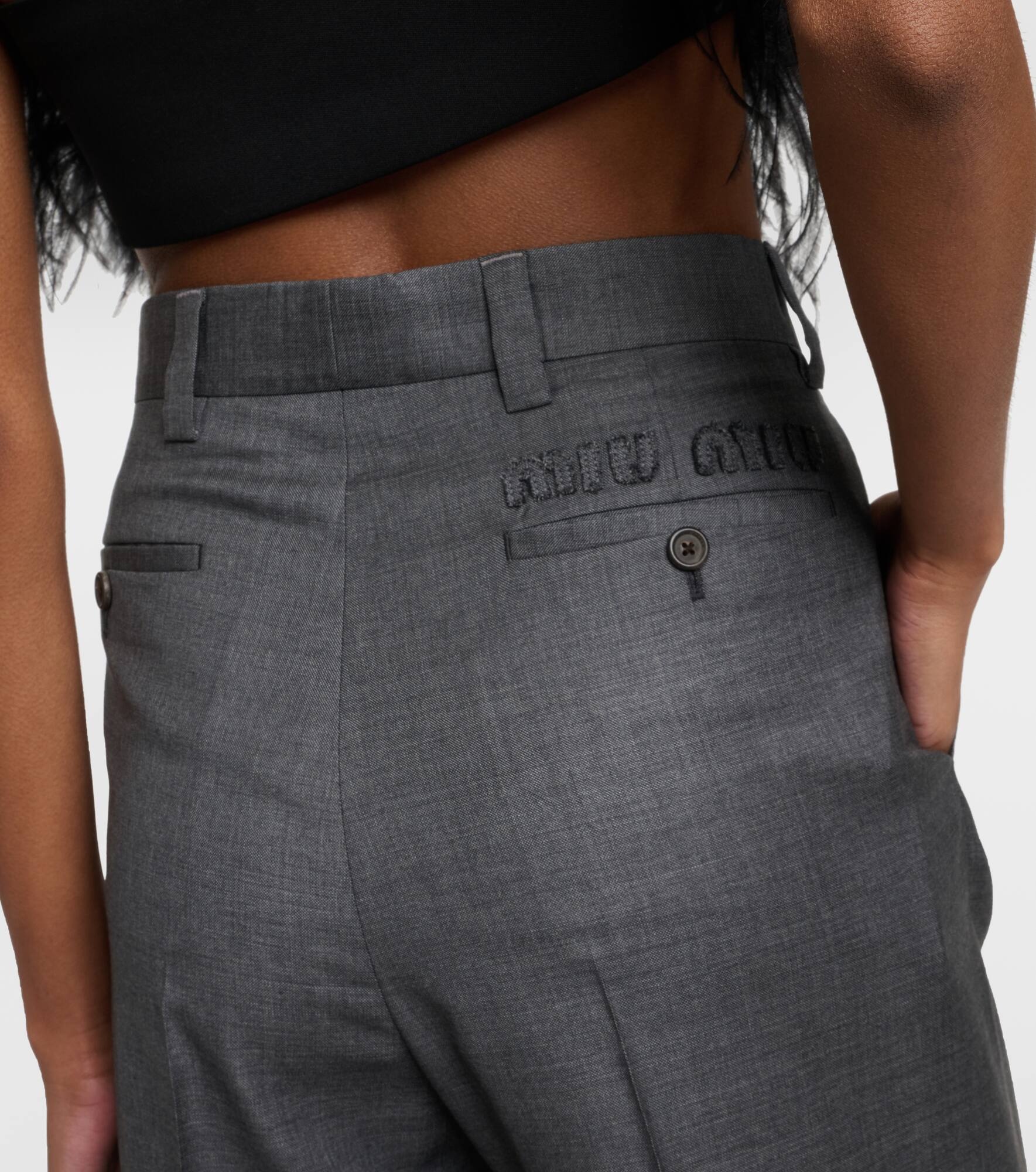 Low-rise wool straight pants - 6