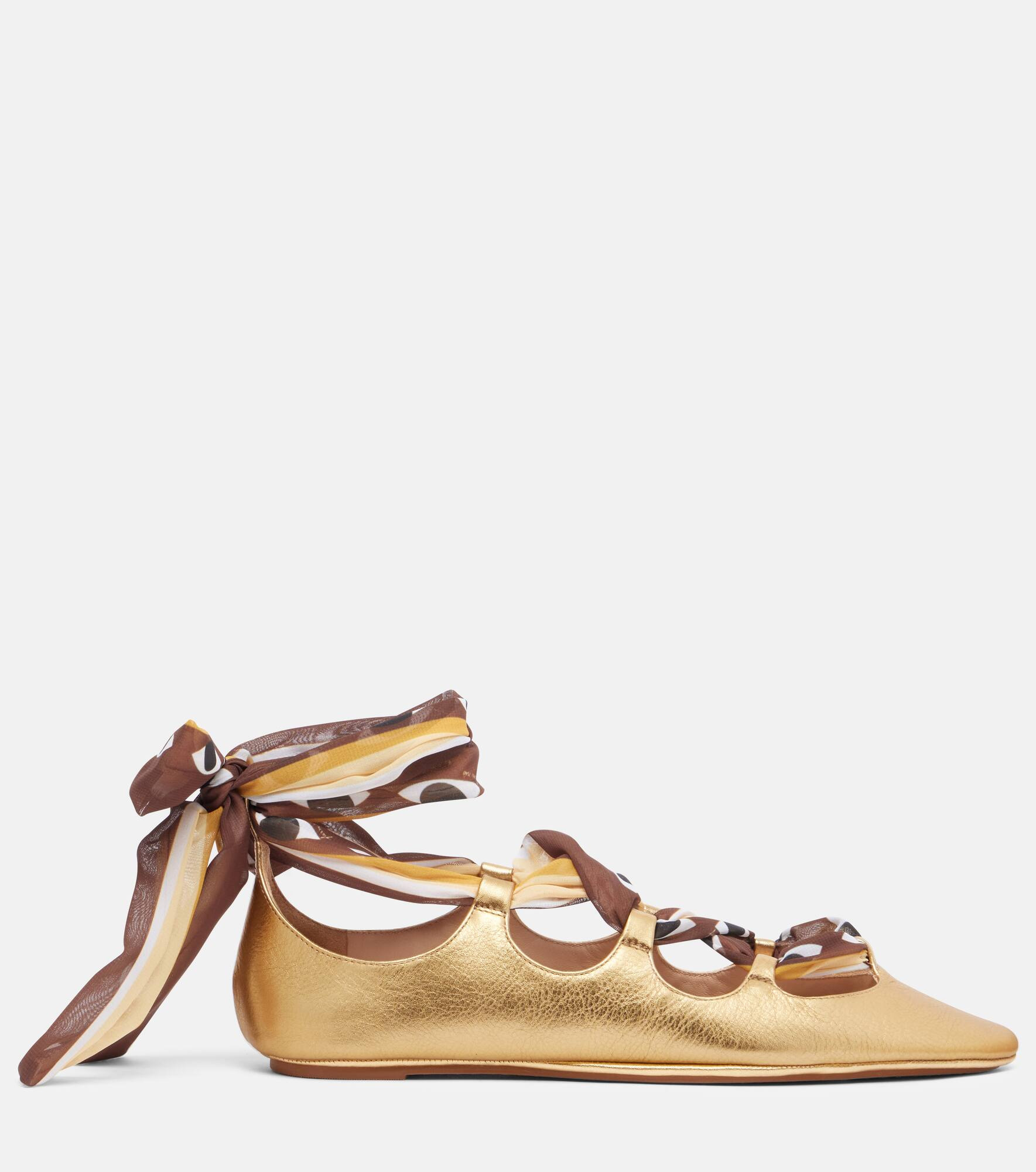 Lace-up leather ballet flats - 4