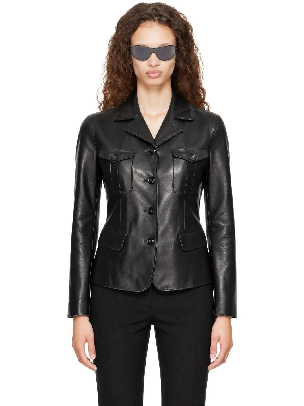 Black Four-Pocket Nappa Leather Jacket - 1