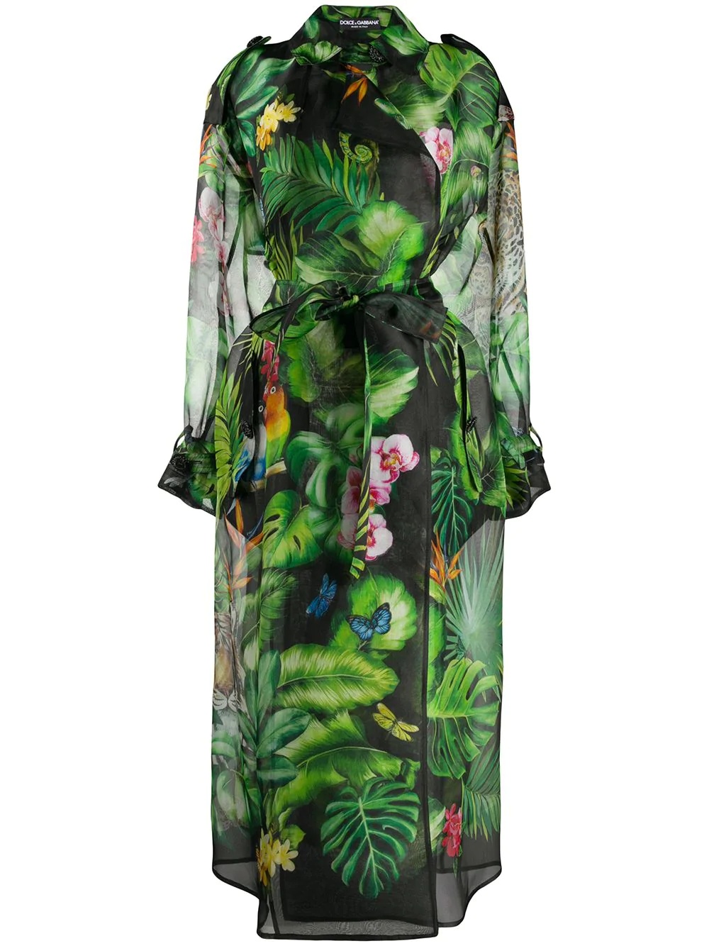 botanical-print sheer trench coat - 1