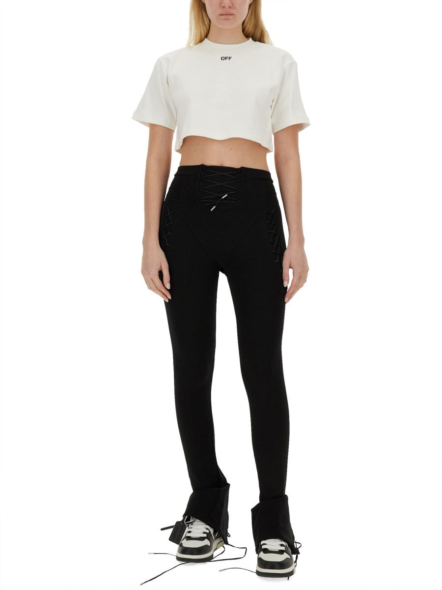 Off-White Women Ribbed Cropped T-Shirt - 2