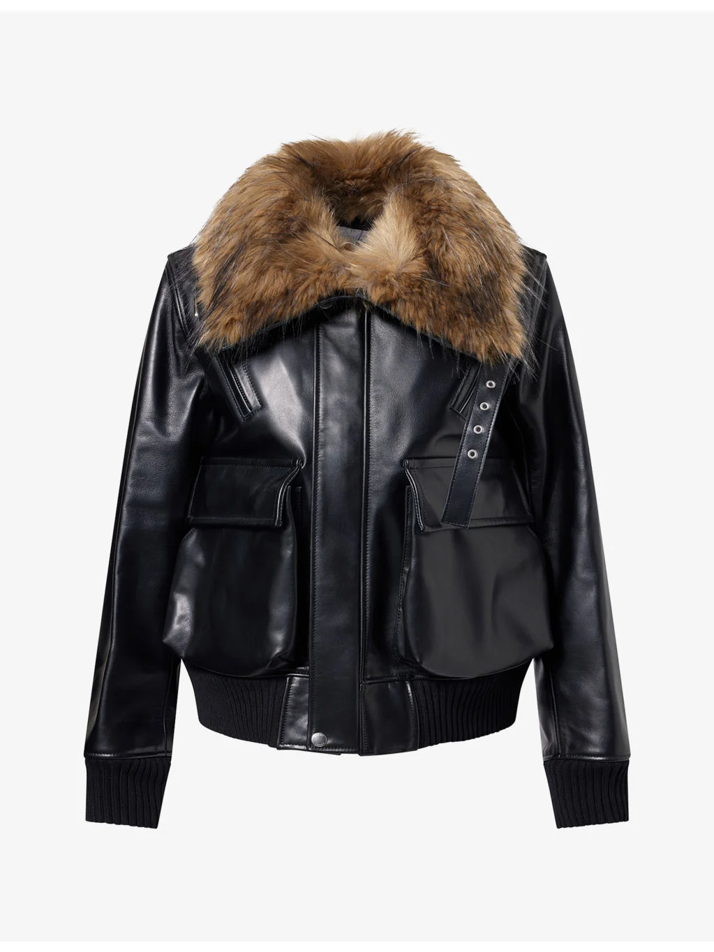 Spread-Collar Flap-Pocket Leather Jacket - 1