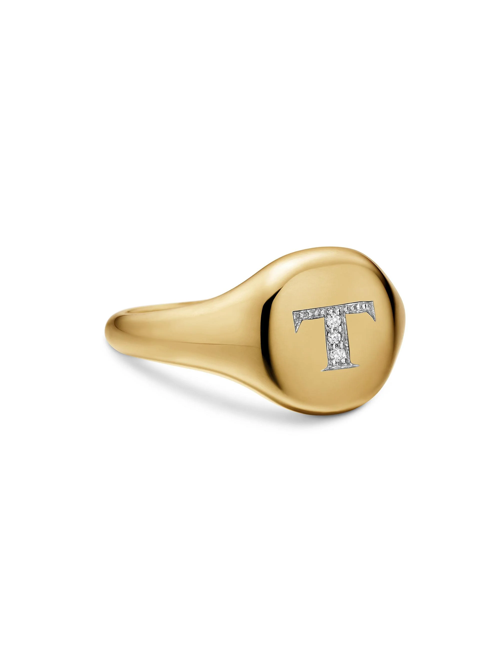 Women's DY Initial Pinky Ring in 18K Yellow Gold - T Letter - 1