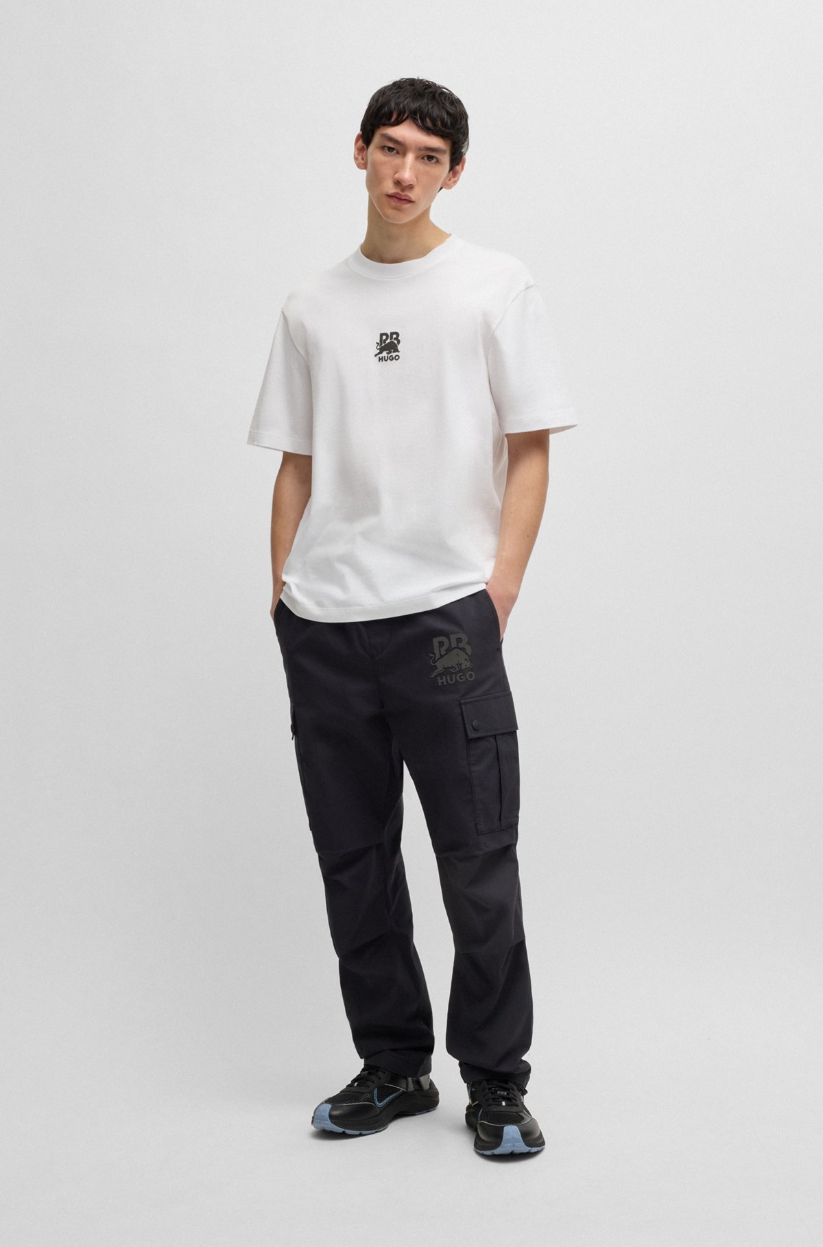 HUGO X RB COTTON-JERSEY T-SHIRT WITH CARBON STEALTH LOGO - 4