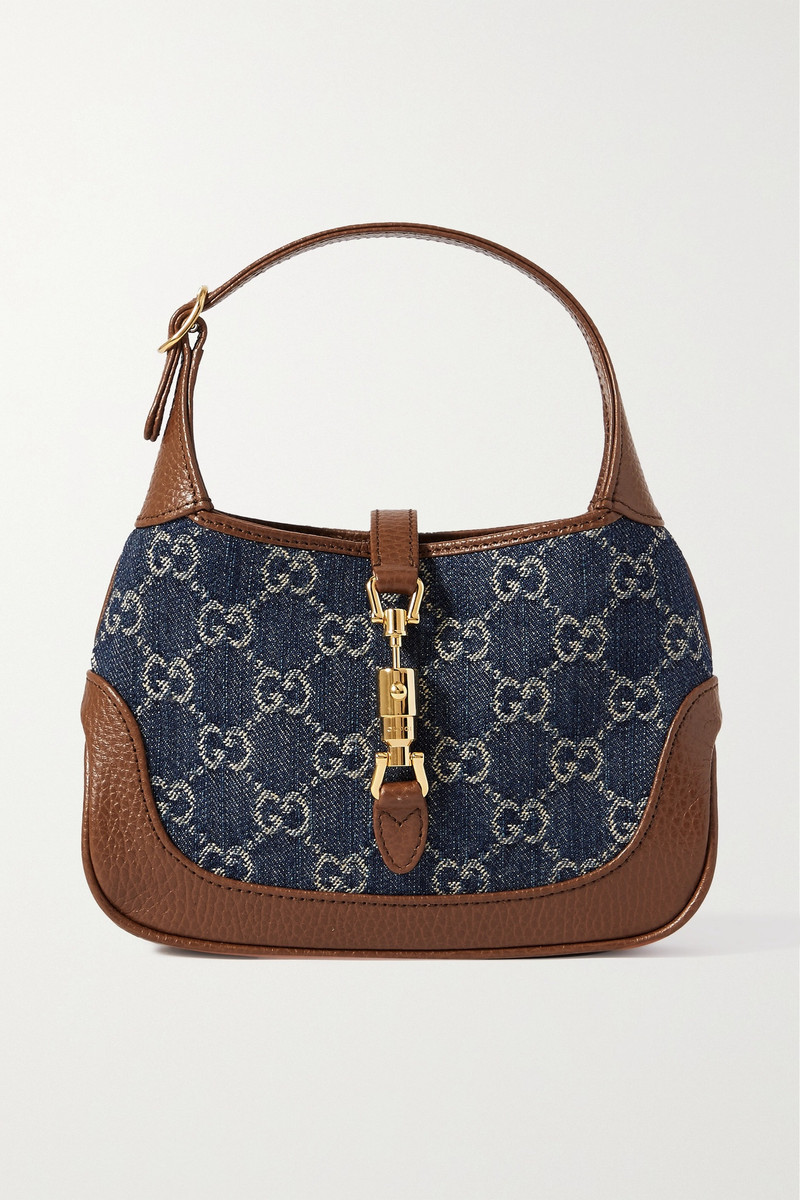Jackie 1961 mini leather-trimmed organic denim-jacquard shoulder bag - 1