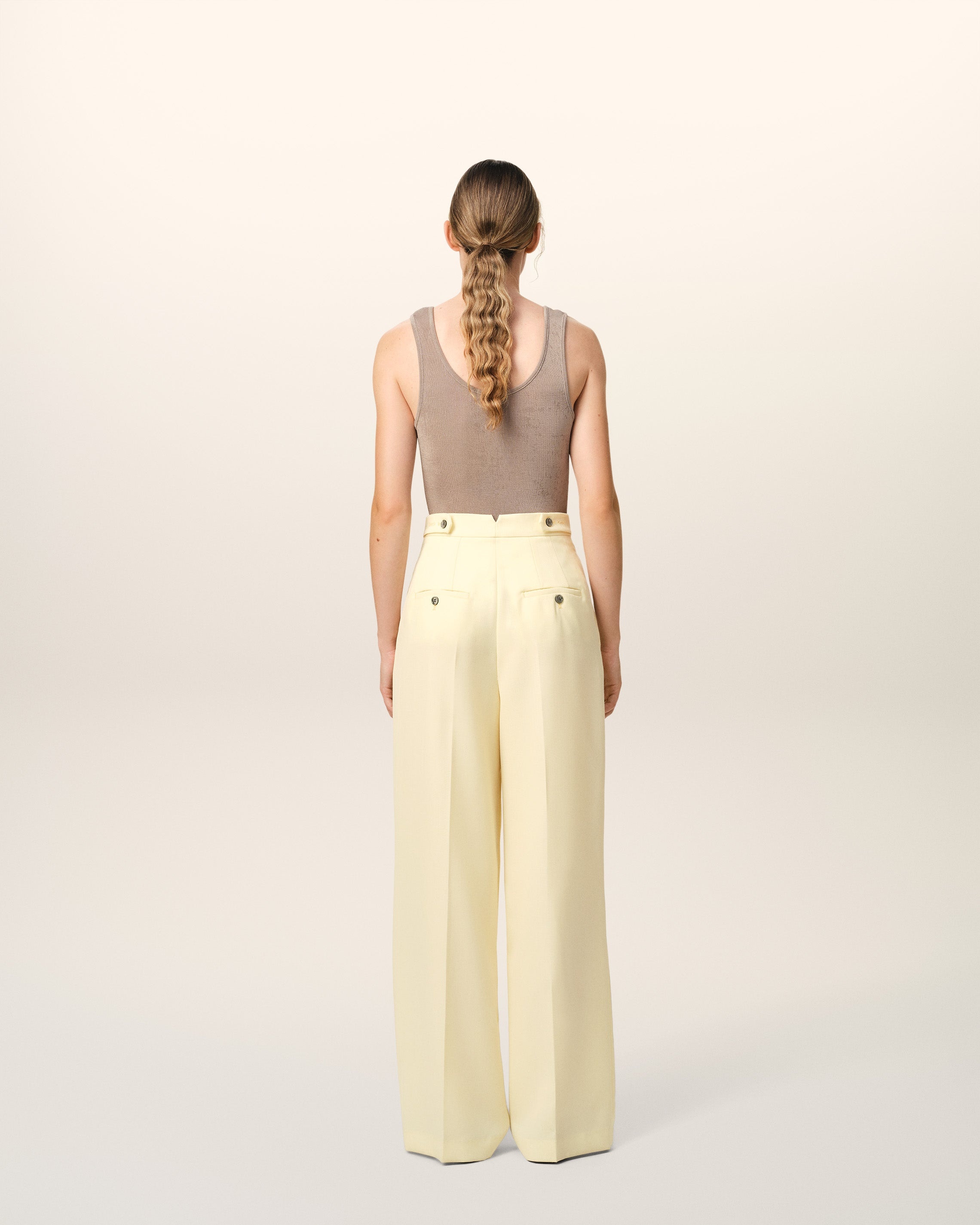 YELLOW WOOL HIGH WAIST LARGE TROUSERS - 4