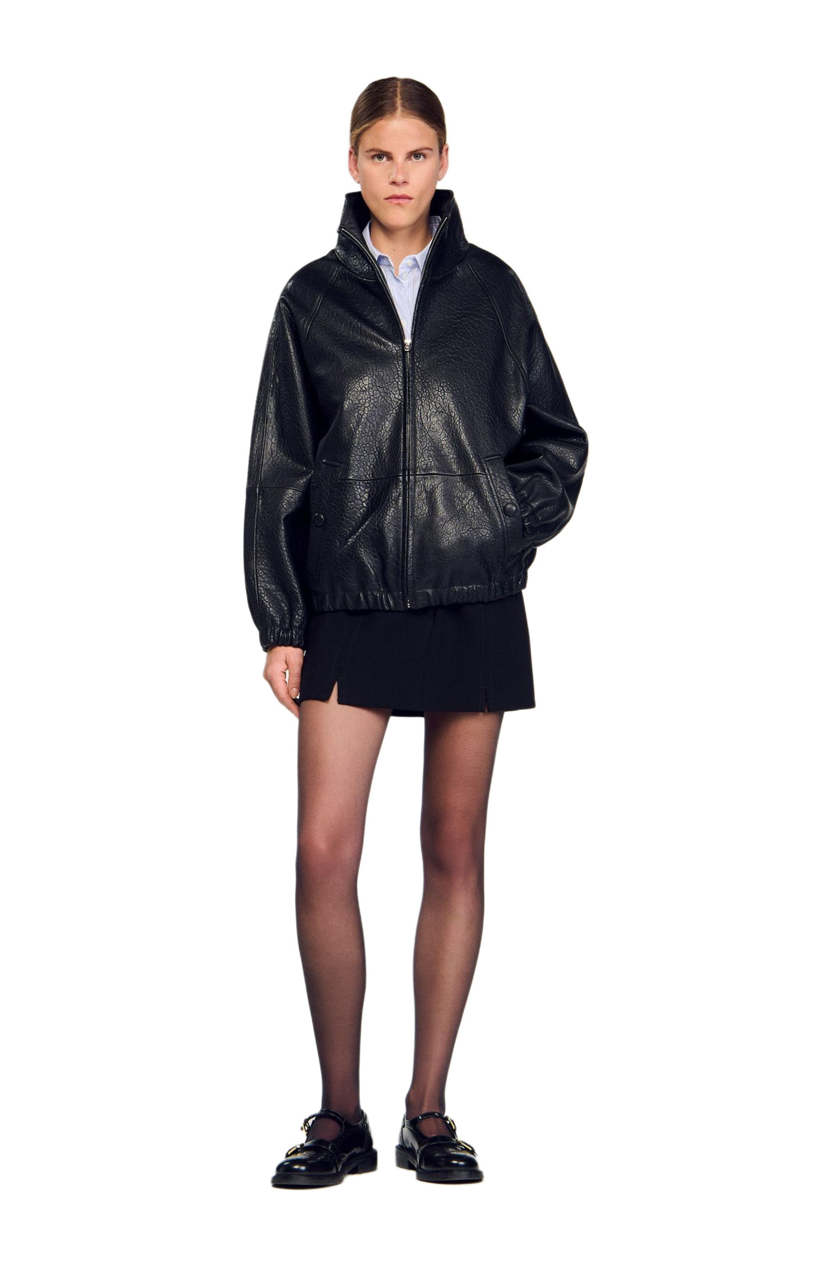 SANDRO Oversized leather jacket in Black at Nordstrom - 2