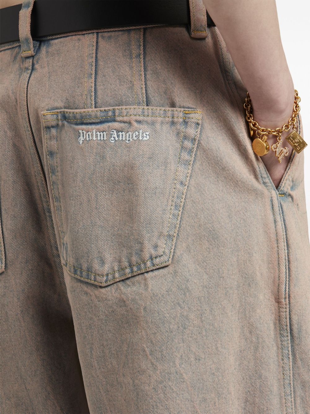 overdyed logo-embroidered wide-leg jeans - 6