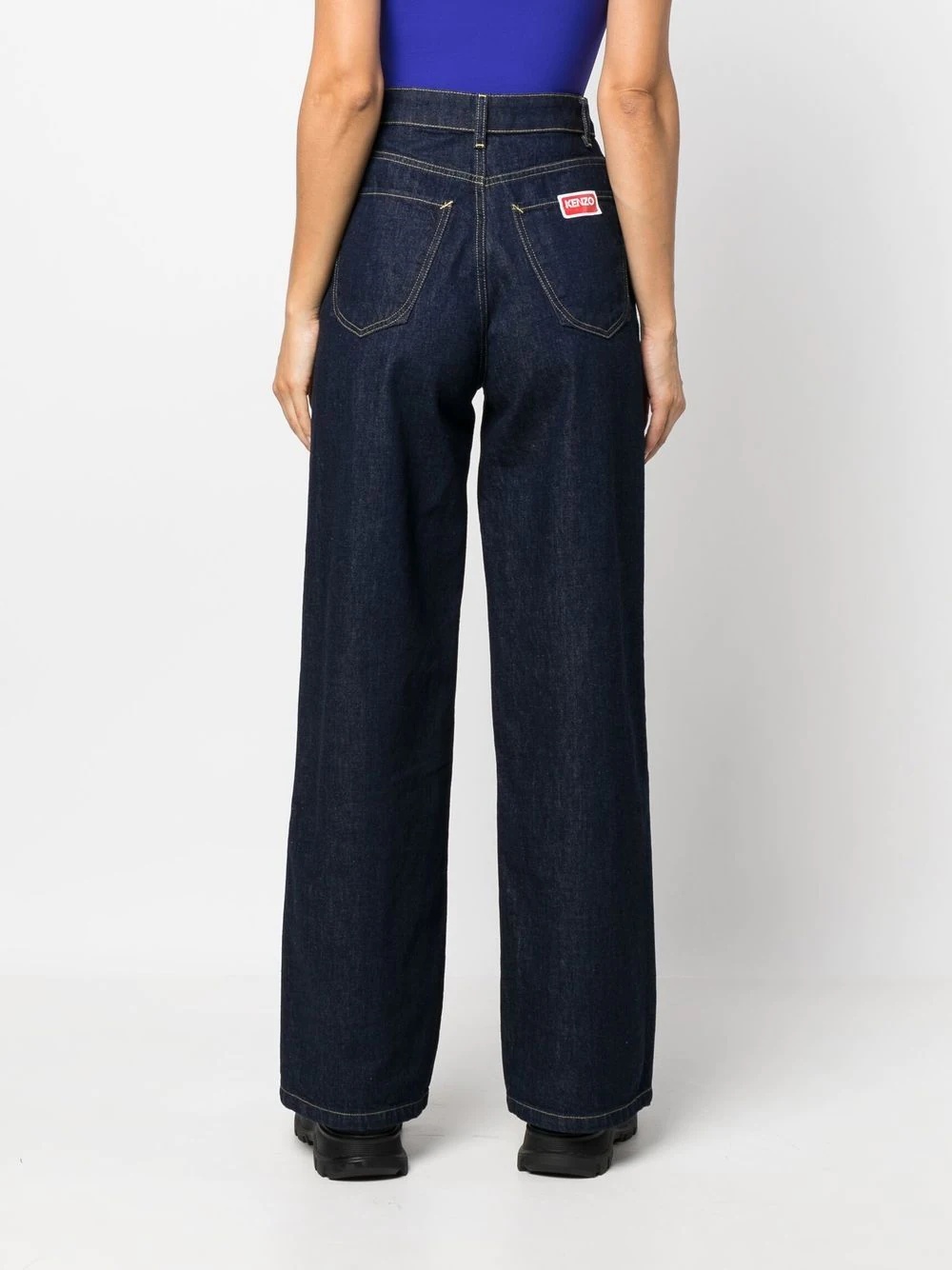 logo-patch wide leg jeans - 4