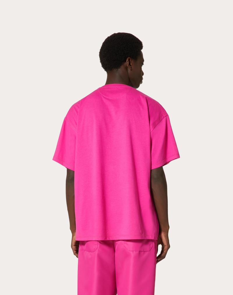 CREWNECK COTTON T-SHIRT WITH NYLON PANEL AND STUD DETAIL 4