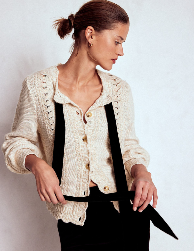 Velvet Bow Cable Cardigan-Gold Sparkle 6