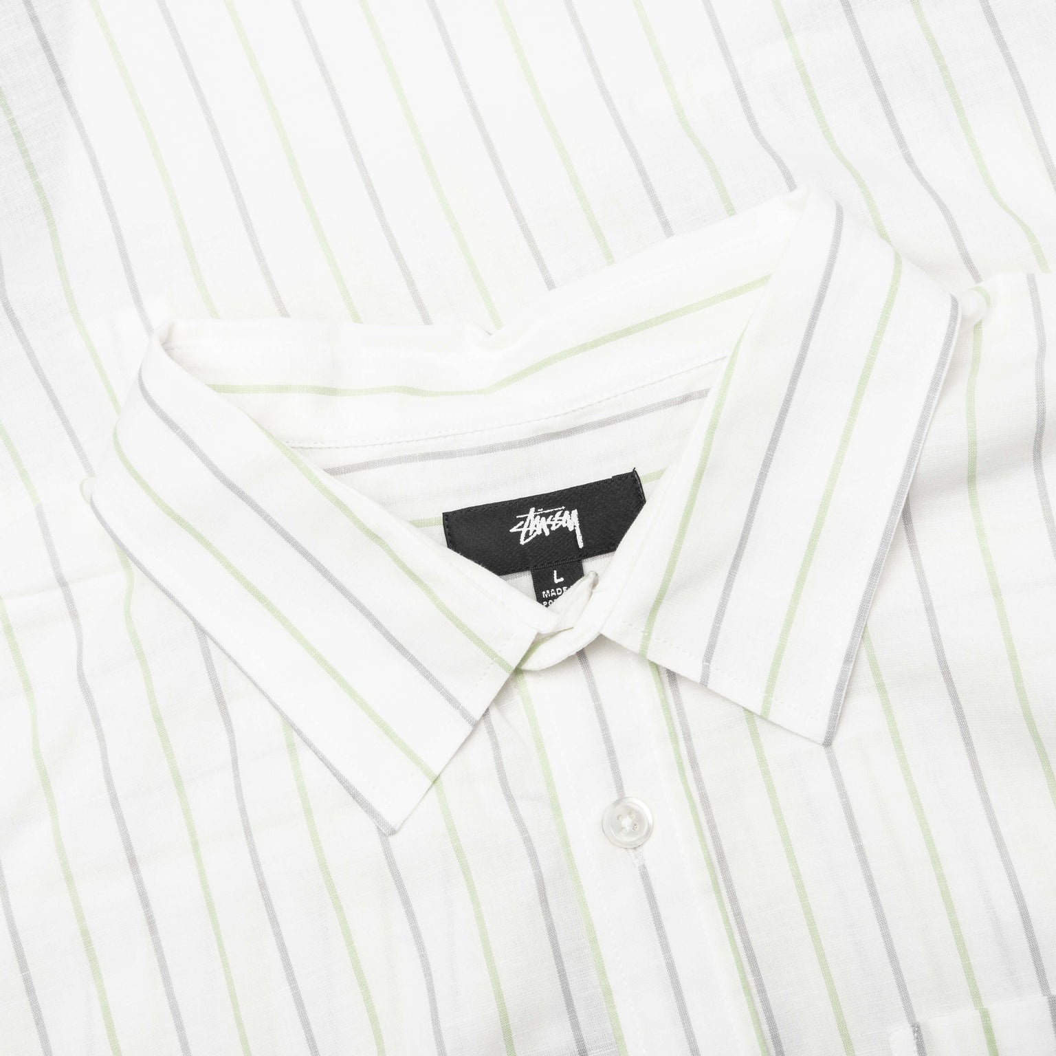 Stüssy CLASSIC L/S SHIRT STRIPE - WHITE | REVERSIBLE