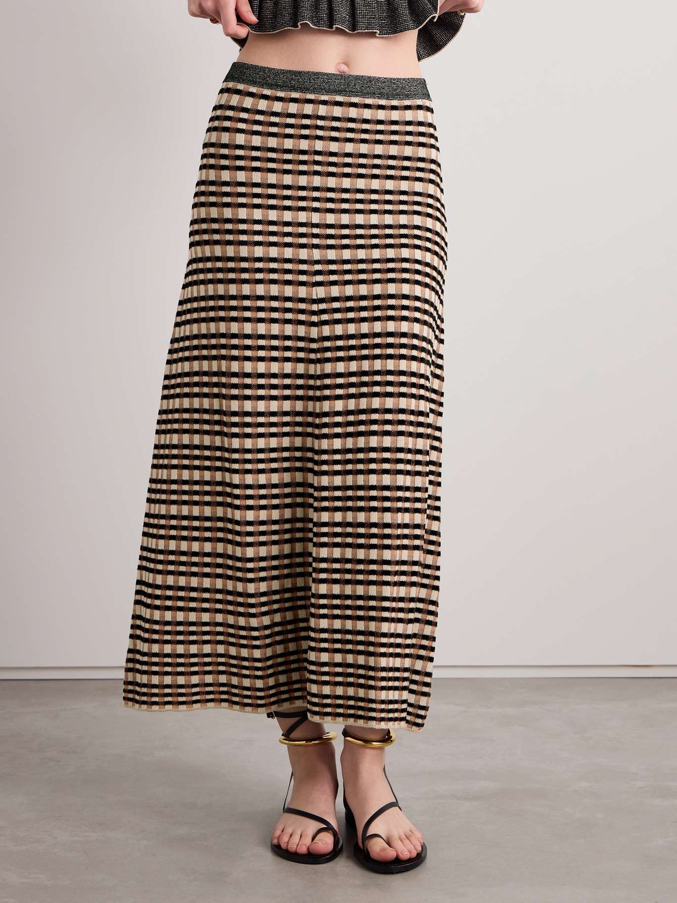 Amal checked jacquard-knit maxi skirt - 3