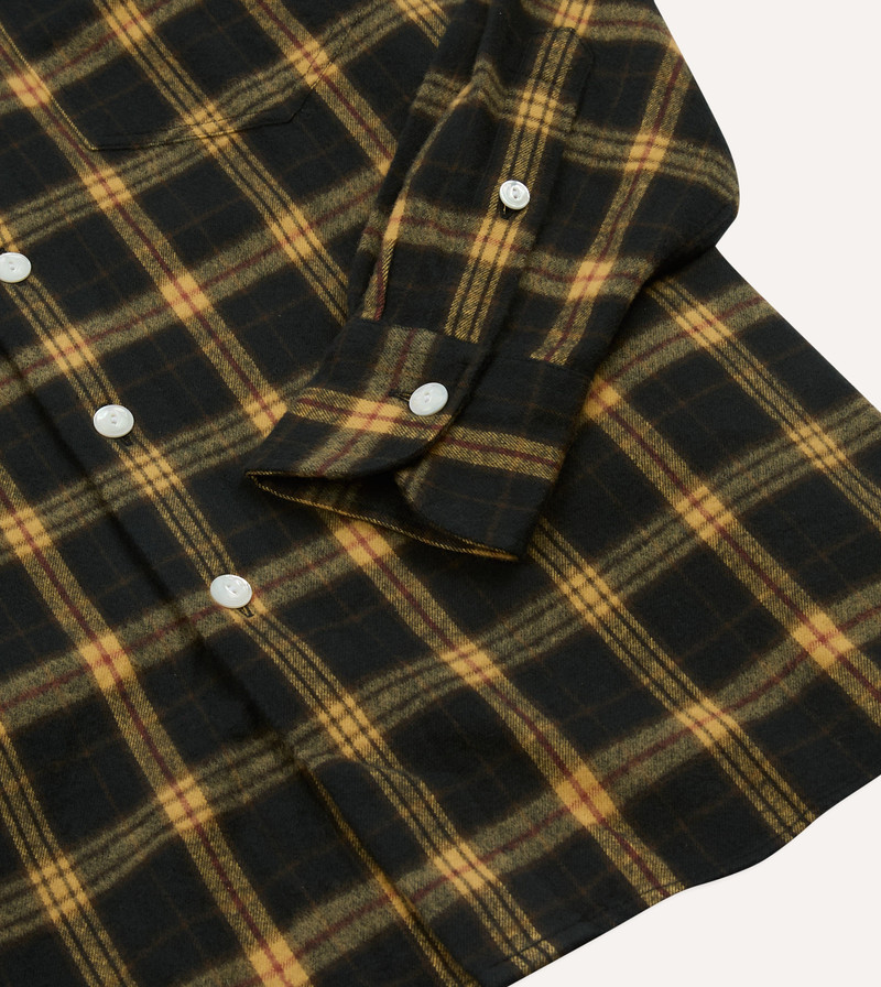 Green and Yellow Brushed Cotton Long Point Collar Work Shirt 5