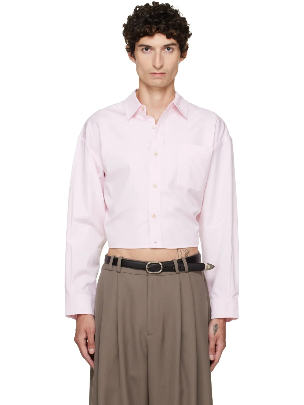 Pink Split Hem Boyfriend Shirt - 1
