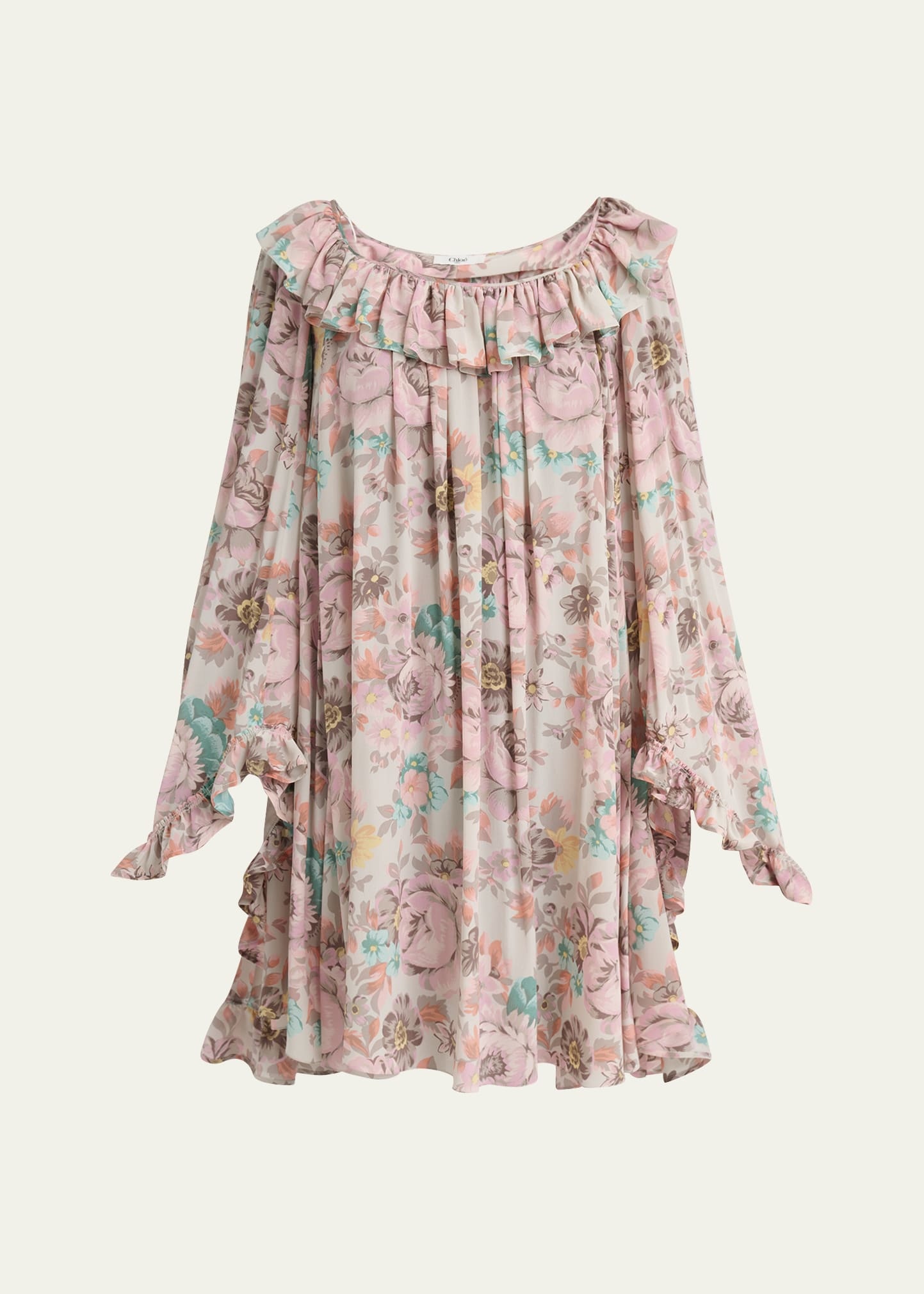 Ruffle-Trim Silk Mini Shift Dress - 1