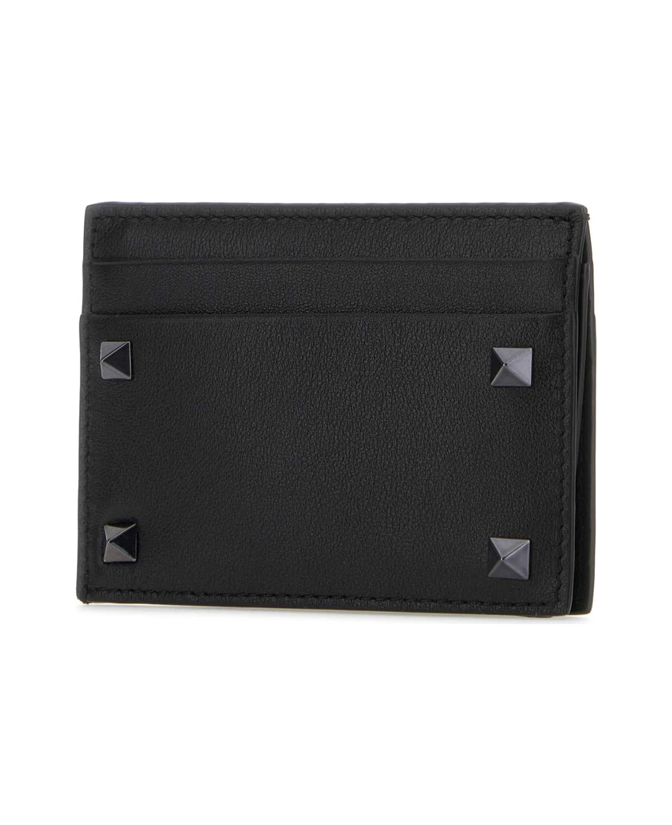 Black Leather Rockstud Card Holder - 2