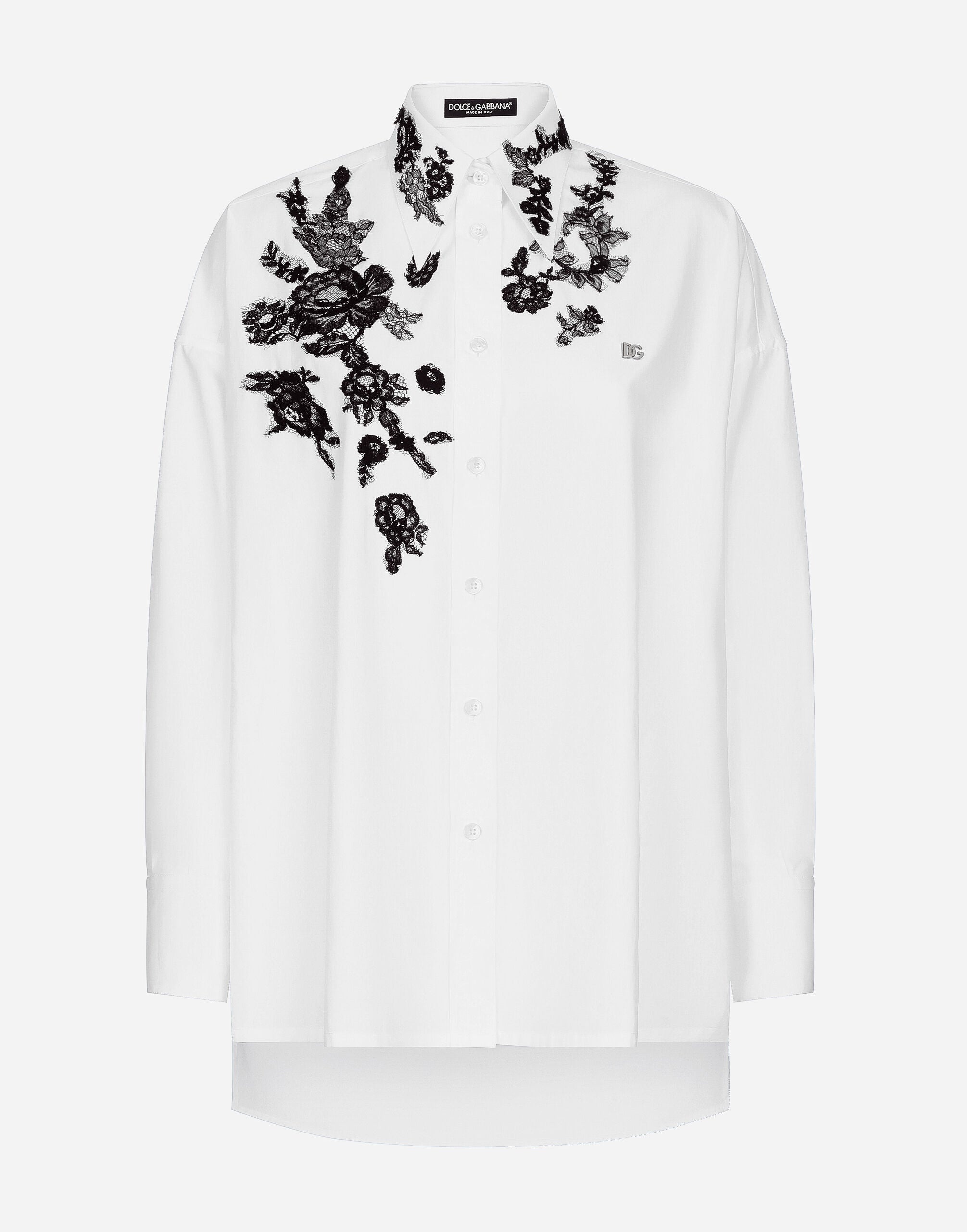 Oversize Cotton Shirt with Lace Appliques - 1