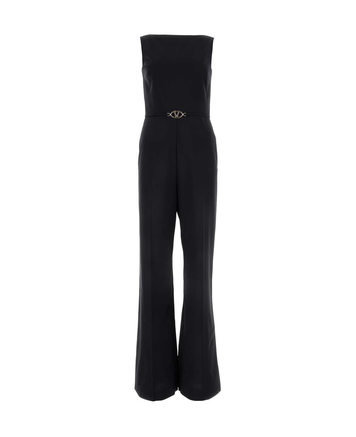 Navy Blue Wool Blend Jumpsuit - 1