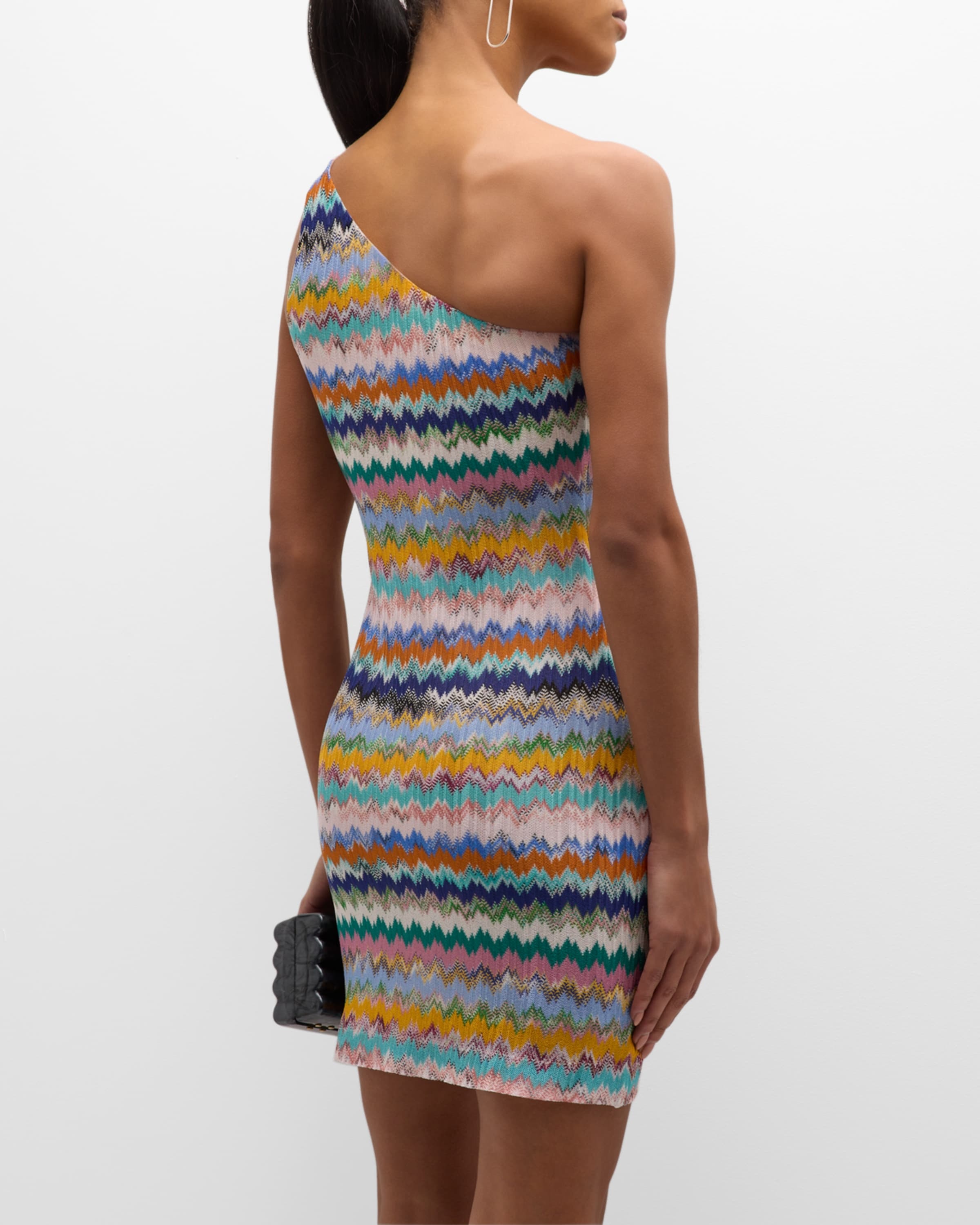 Chevron Striped One-Shoulder Mini Dress - 4