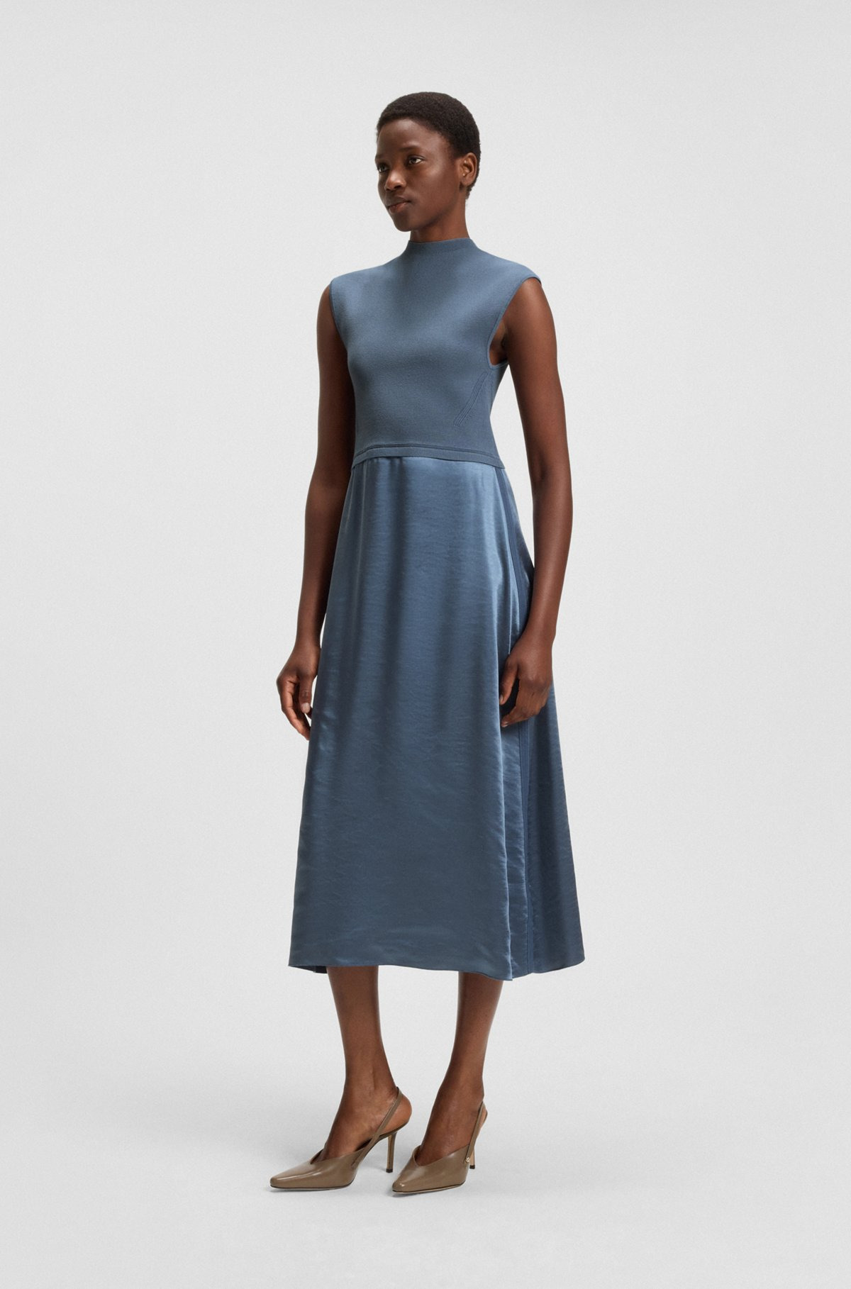 KNITTED DRESS WITH SATIN SKIRT - 3