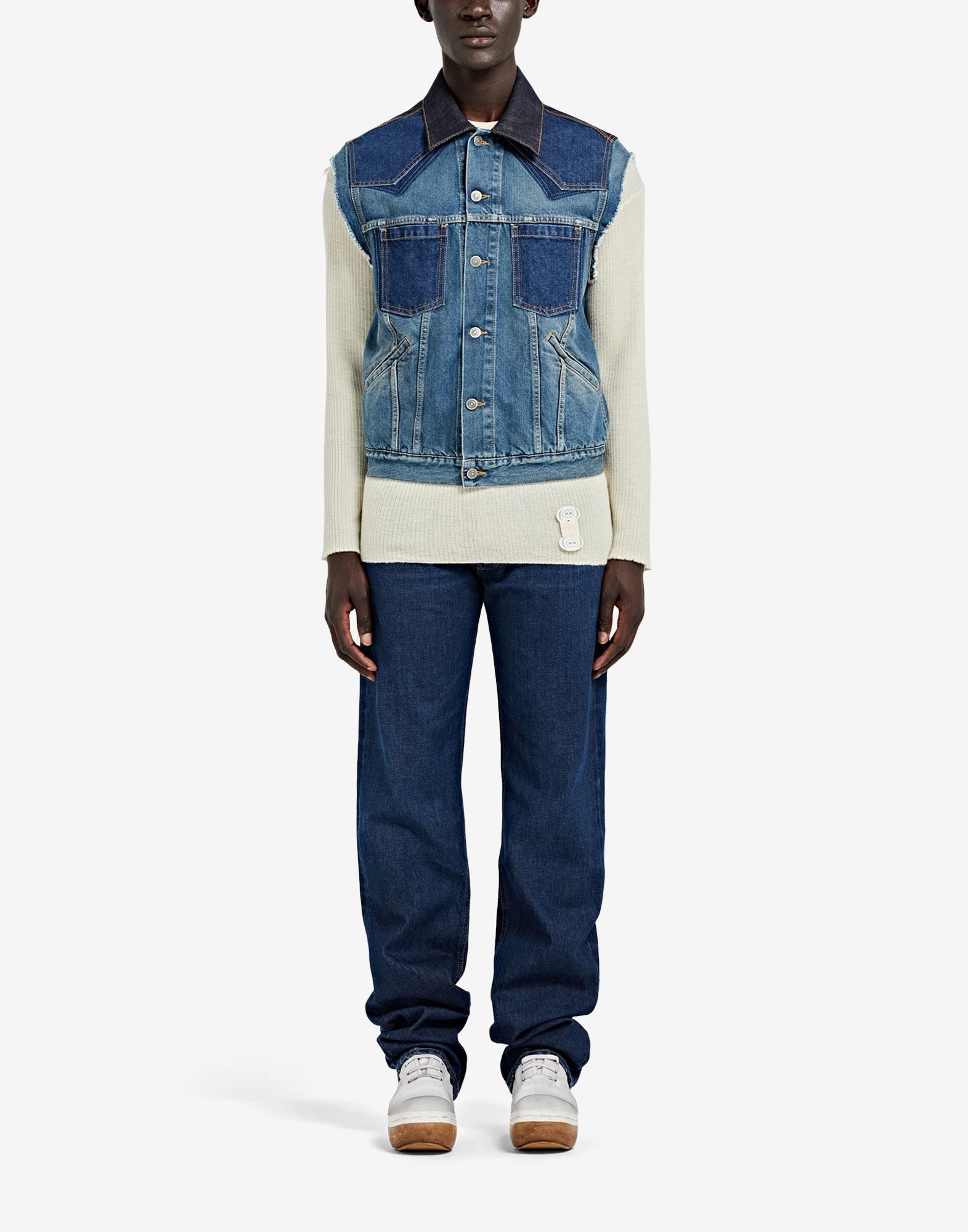 Denim slip technique' sleeveless jacket - 2