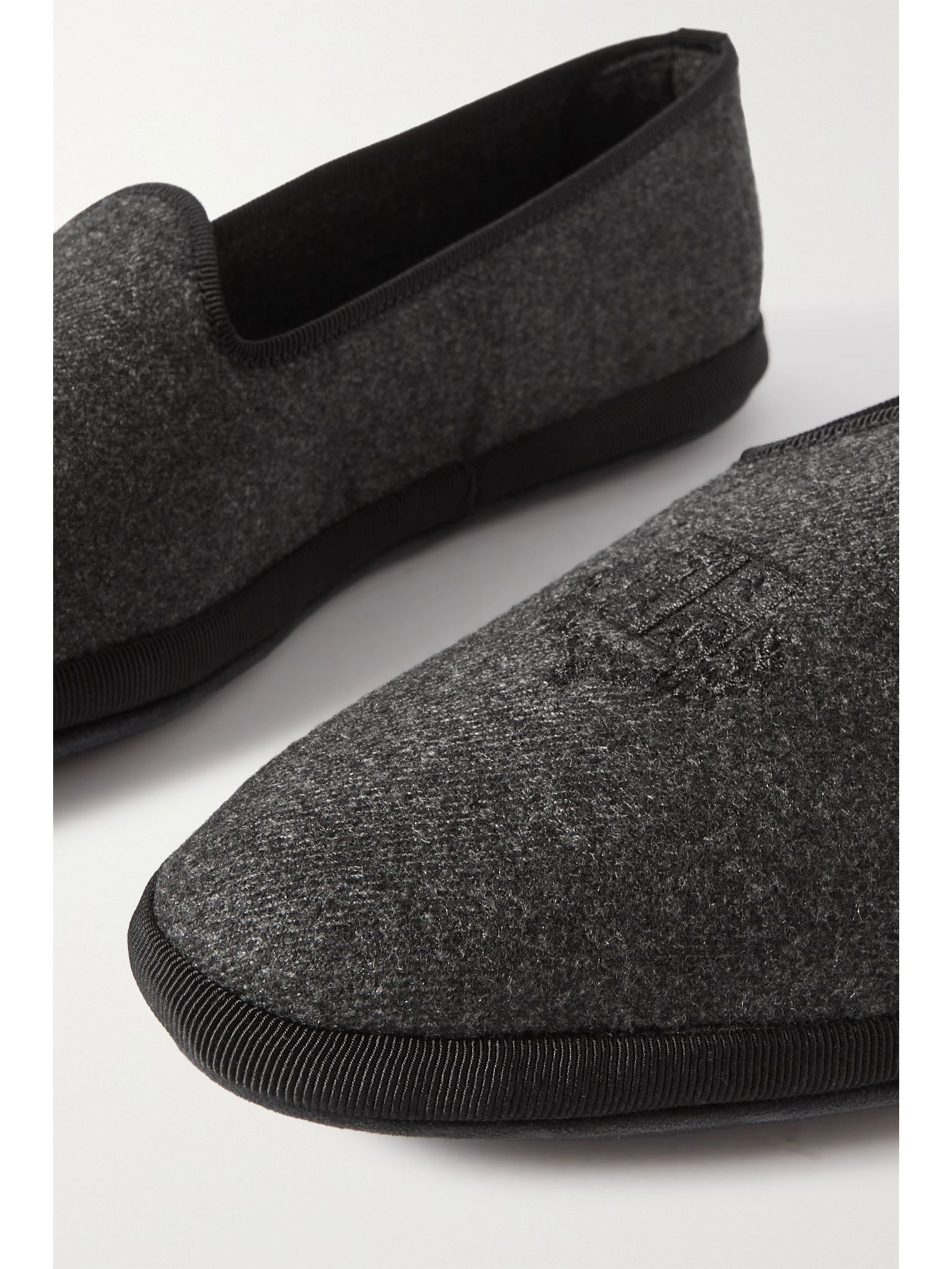 Venice embroidered cashmere-blend flannel slippers Dark gray - 4