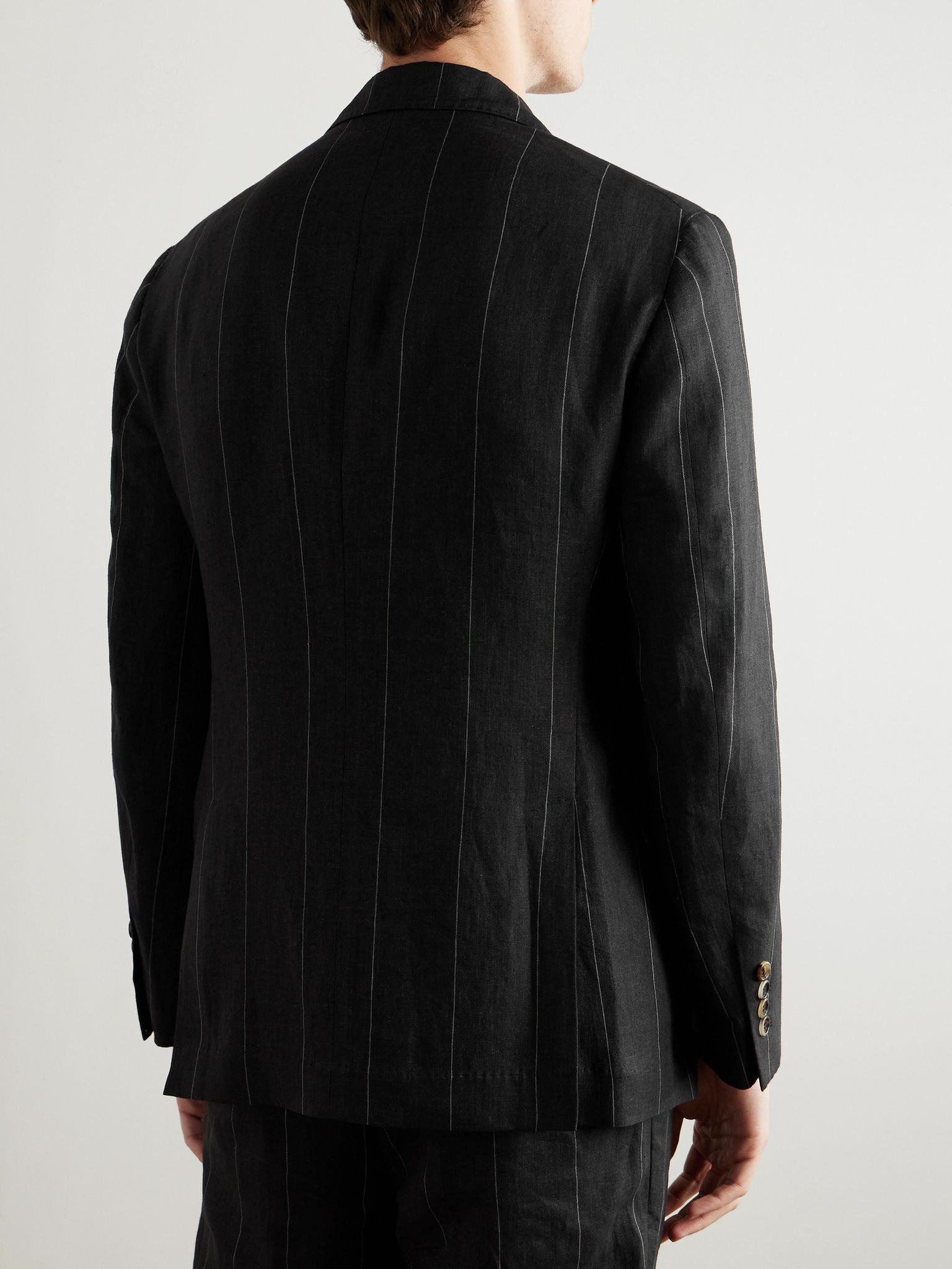 Pinstriped Linen Suit Jacket Black - 3