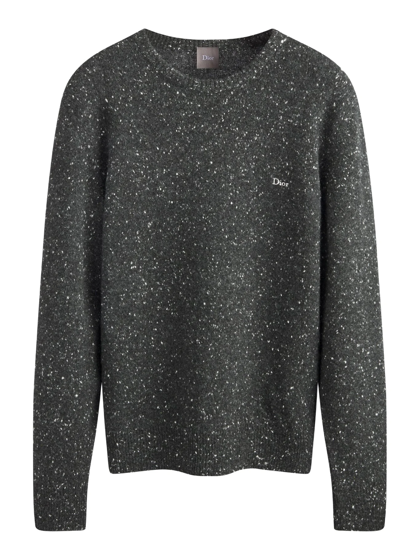 GREY CASHMERE KNIT SWEATER WITH DIOR EMBROIDERY - 1