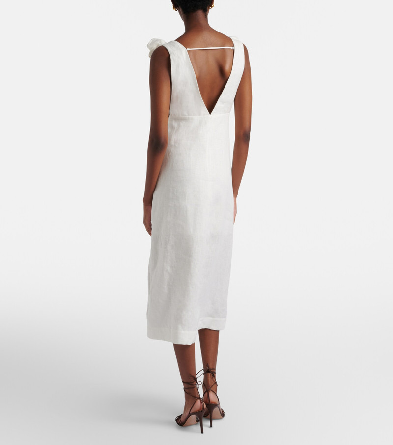 Floral-appliqué linen midi dress 3