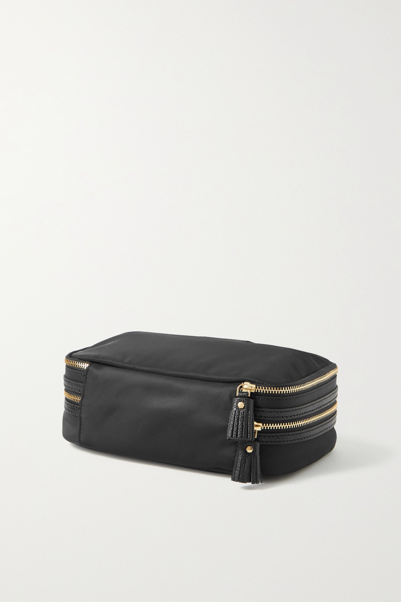 Textured leather-trimmed ECONYL jewelry case Black - 2