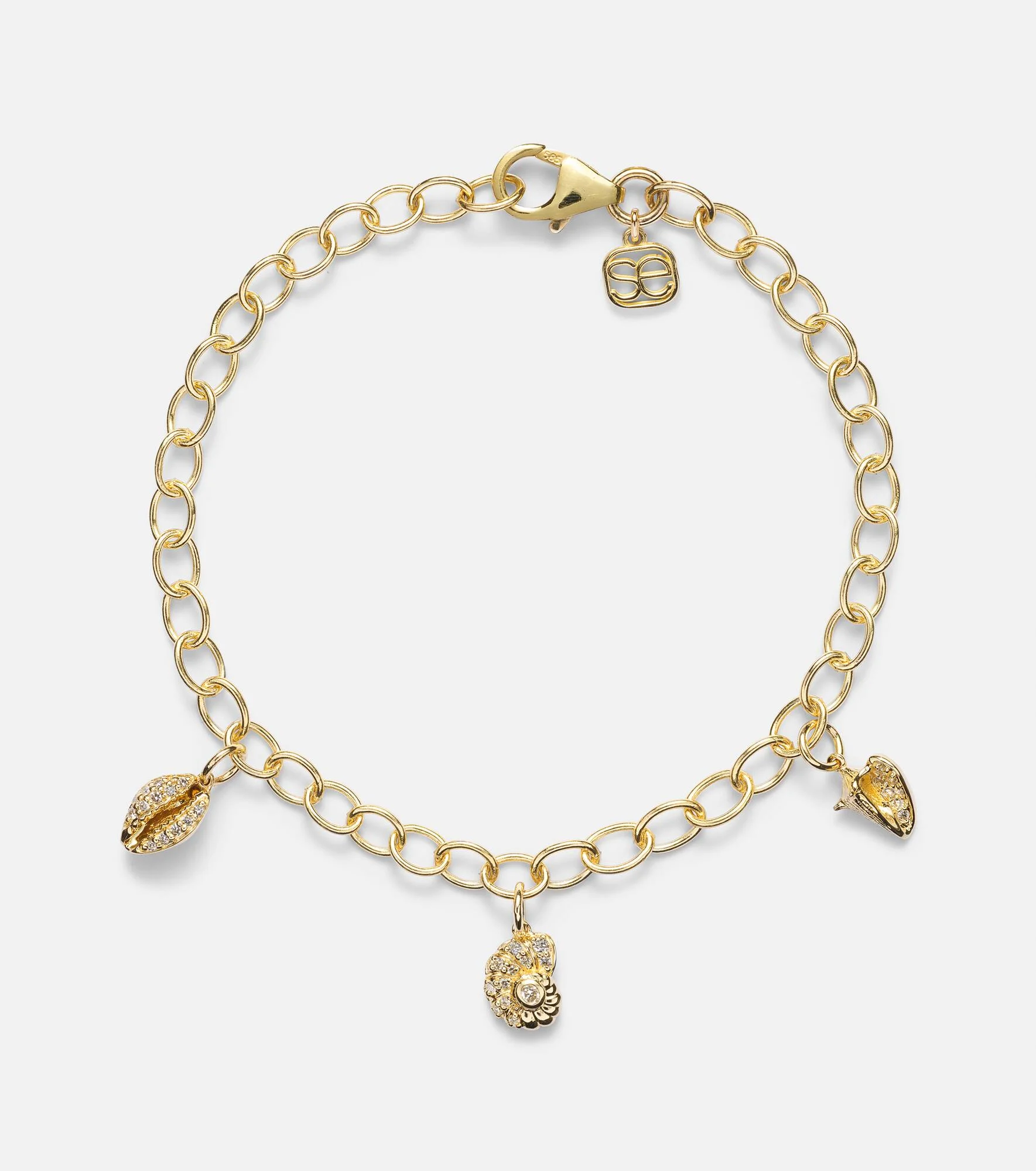 14kt gold charm bracelet with diamonds - 1
