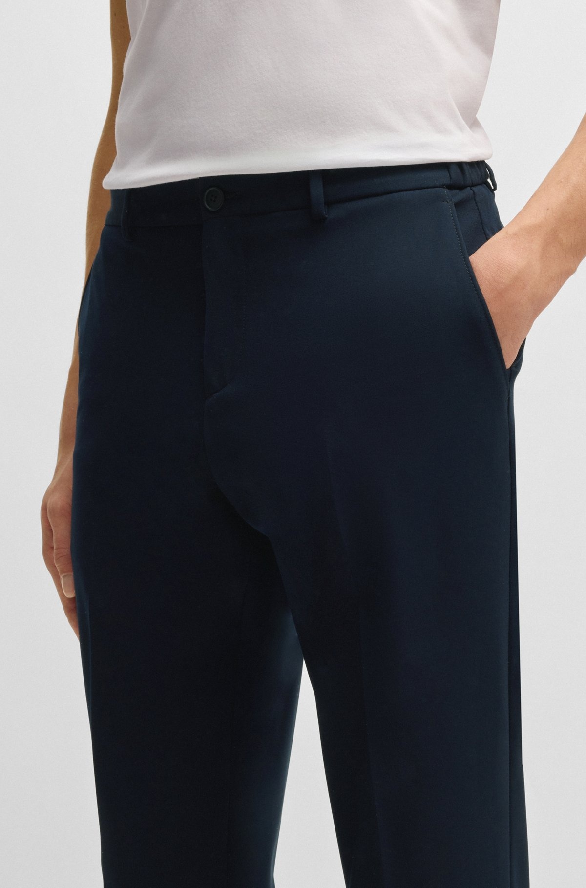 SLIM-FIT WASHABLE TROUSERS IN MICRO-PATTERNED STRETCH FABRIC - 5