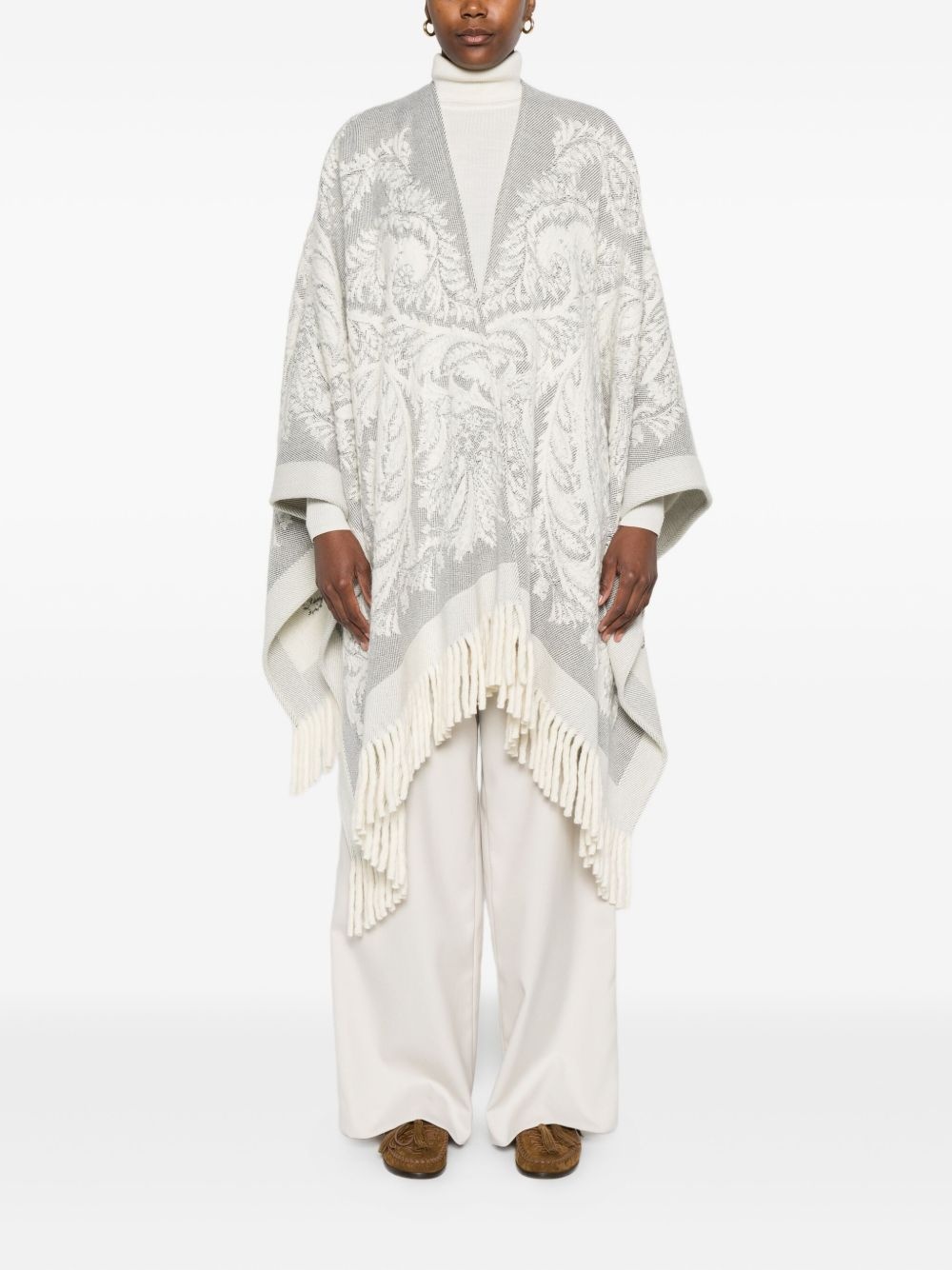 paisley-pattern fringed poncho - 2