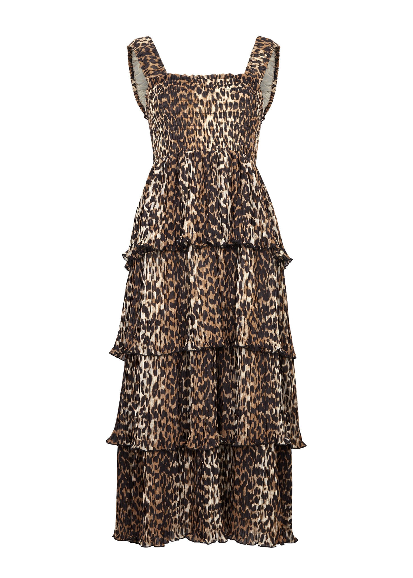 Leopard-print tiered georgette midi dress - 1