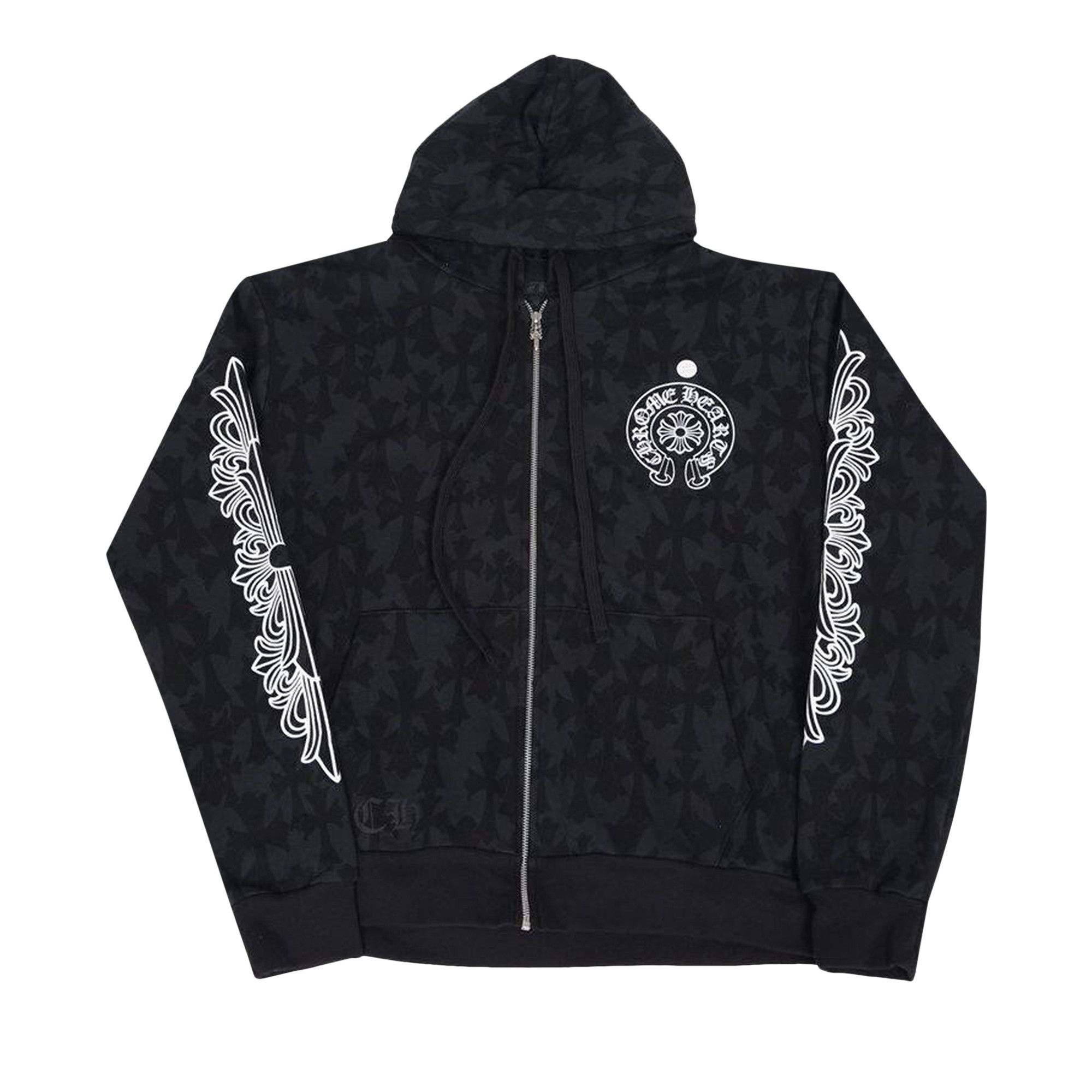 Chrome Hearts Plus Cross All Over Print Zip Up Hoodie 'Black' - 1