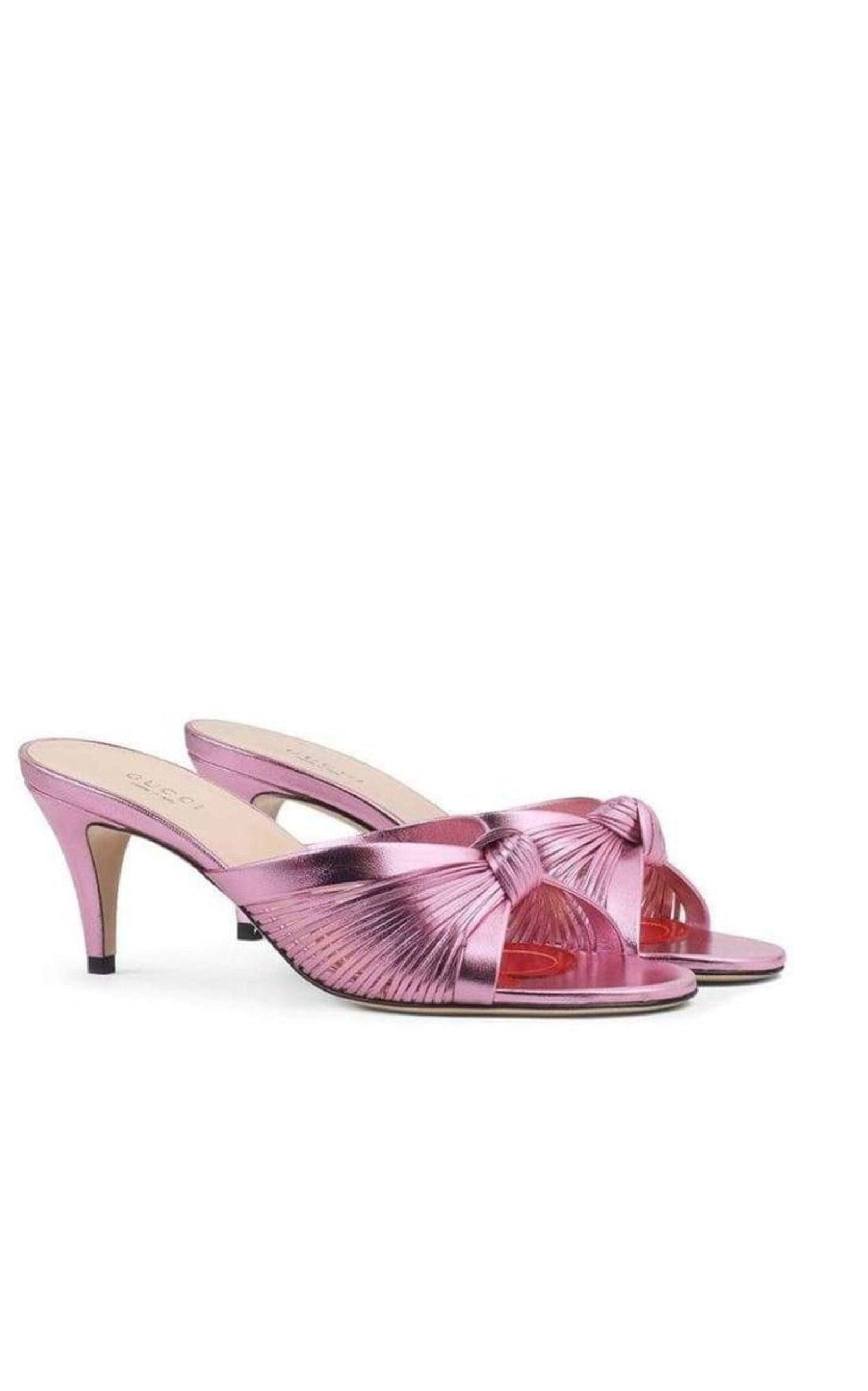 Knotted Metallic Leather Mid-Heel Bow Mule - 2