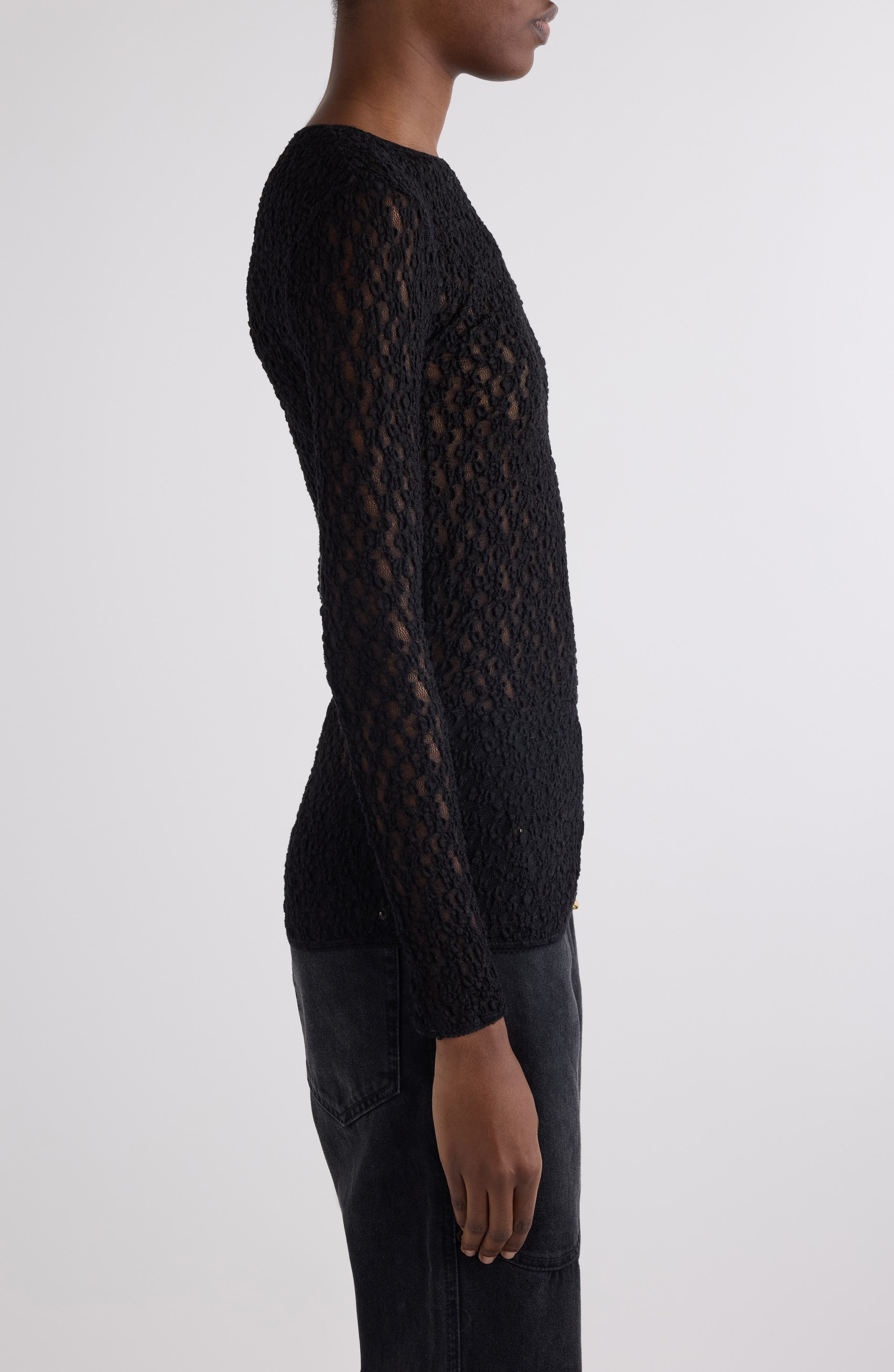 Isabel Marant Gaella Stretch Lace Top in Black at Nordstrom - 4
