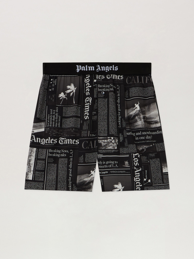 News Print Drawstring Shorts 1