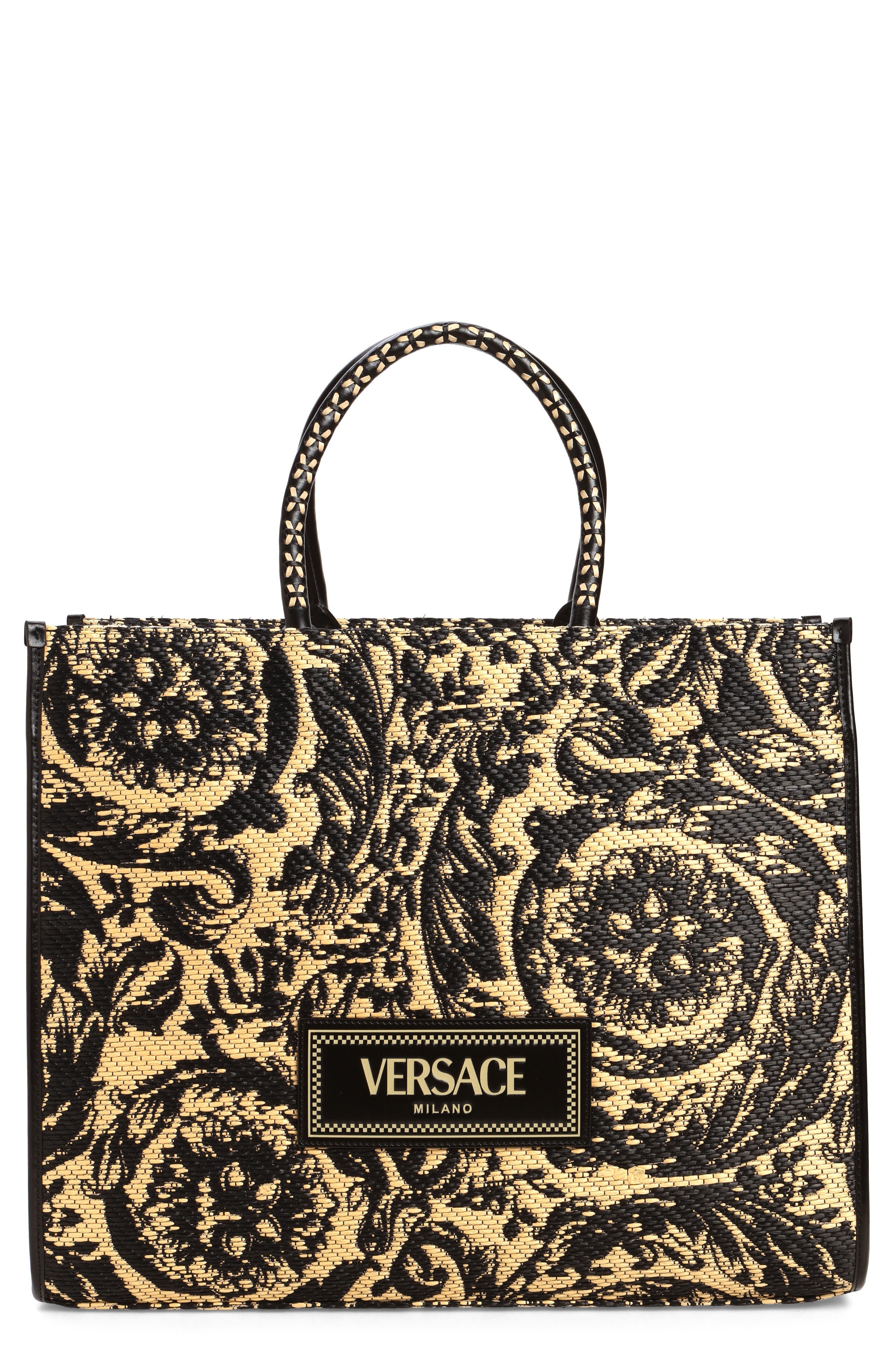 Versace Extra Large Athena Barocco Raffia Tote in Multicolor Black-Versace Gold at Nordstrom - 1